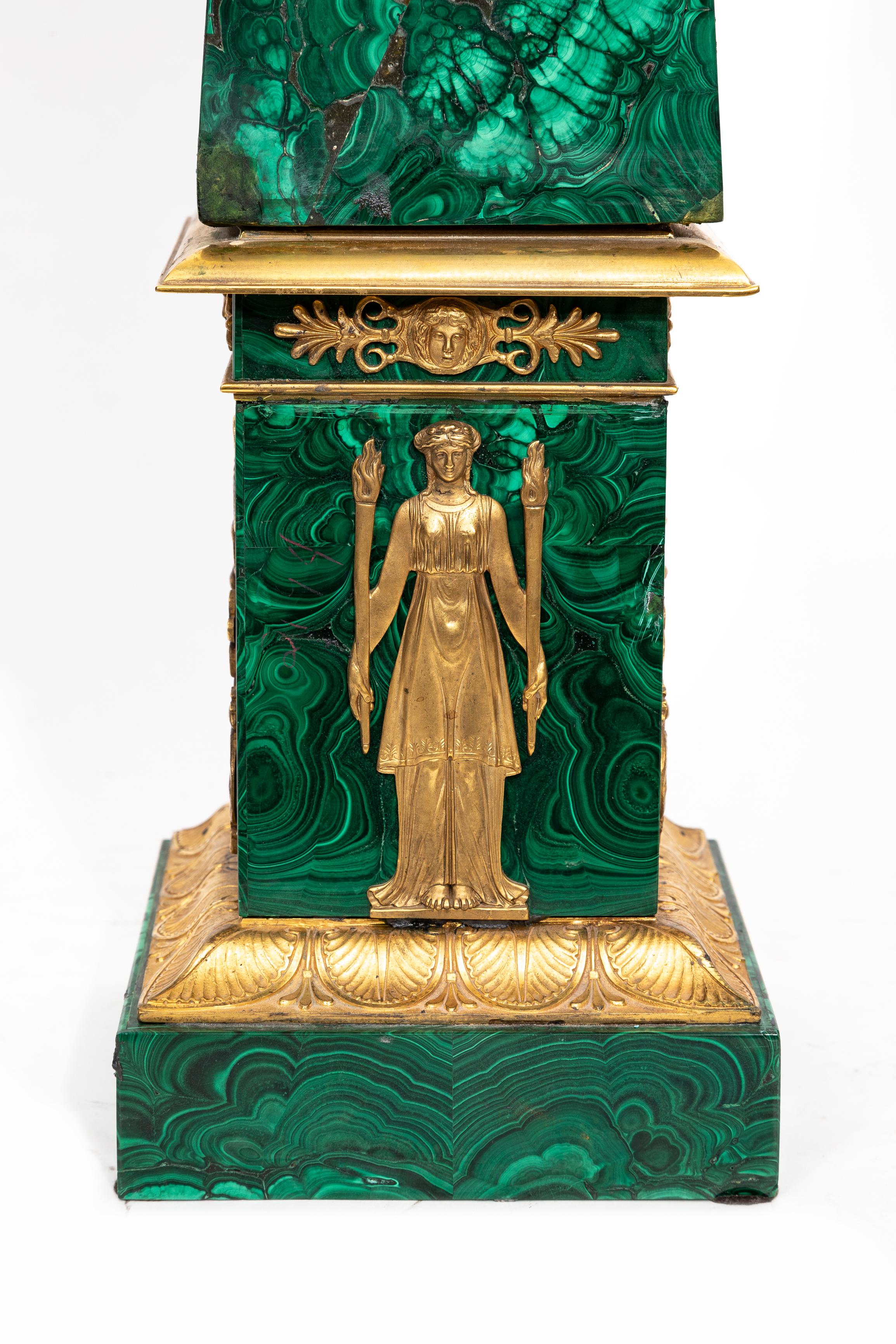 A Fine Pair of Russian Empire Period Malachite And Ormolu Obelisks, Early 1800's For Sale 7