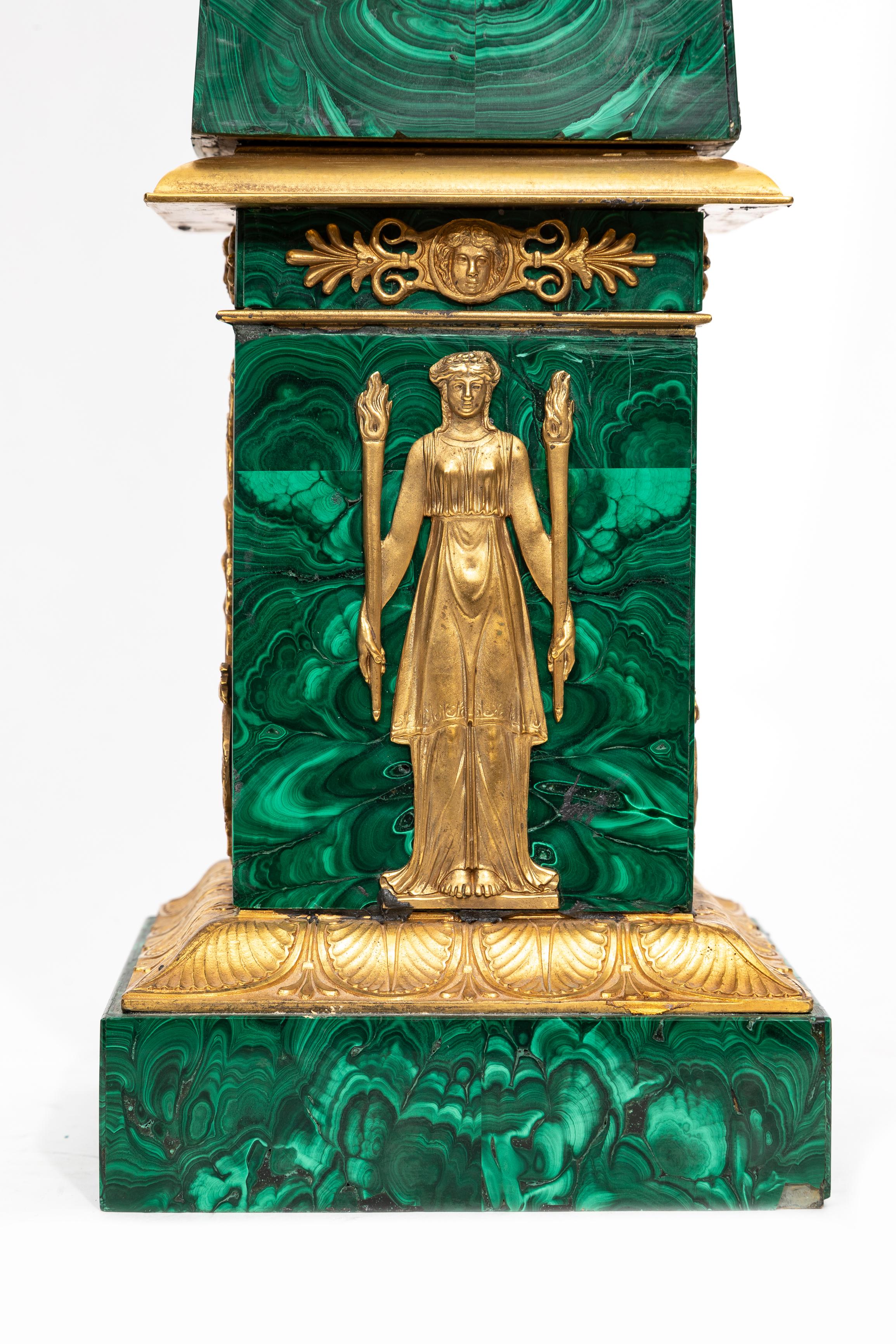 A Fine Pair of Russian Empire Period Malachite And Ormolu Obelisks, Early 1800's For Sale 9