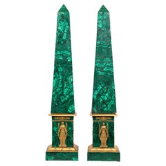 A Fine Pair of Russian Empire Period Malachite And Ormolu Obelisks, Early 1800's