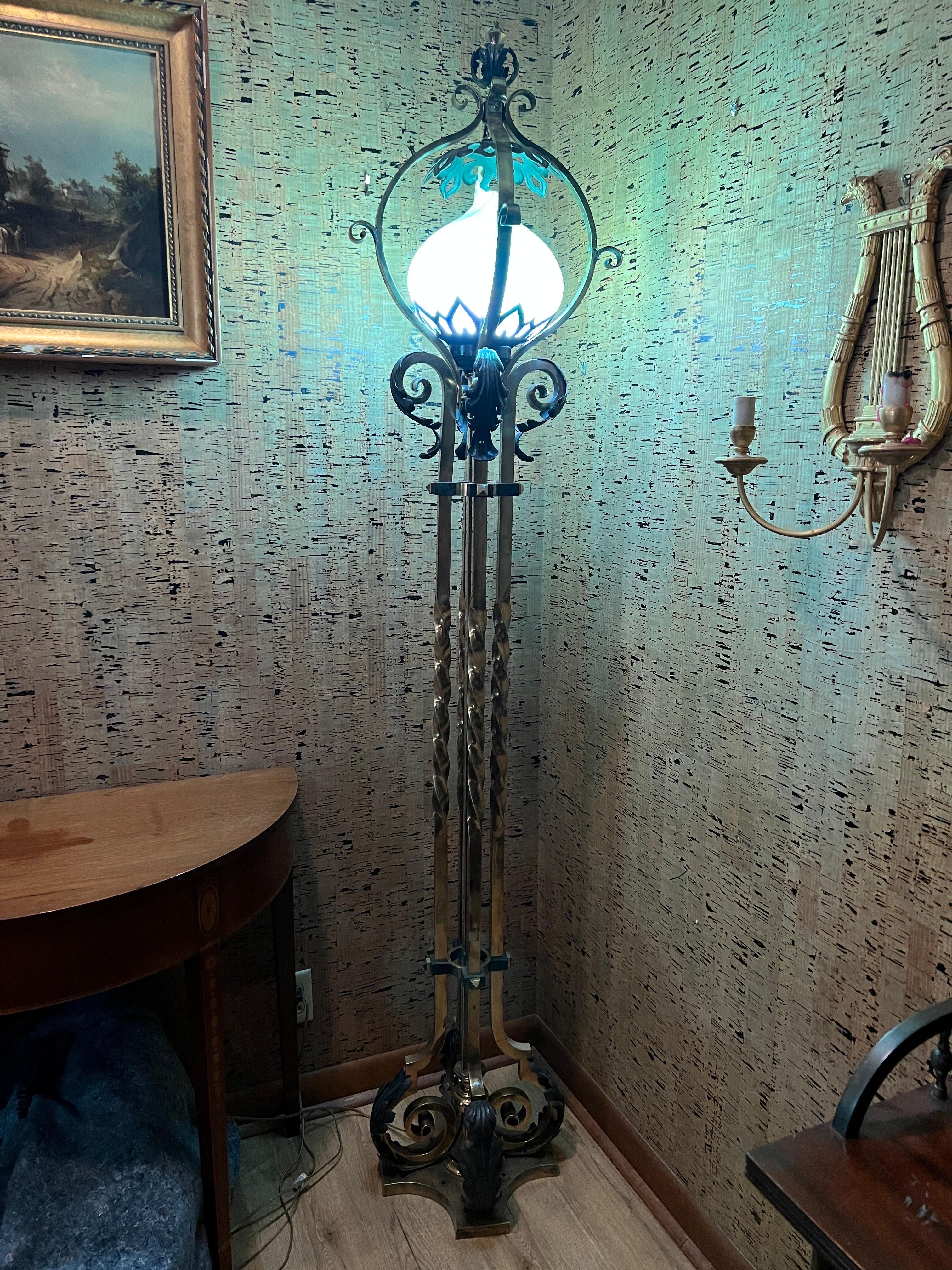Pair, Magnificent 19th Century Bronze, Iron & Feather Pulled Floor Lamp Torchieres.

Likely Russian in original, possibly outdoor light posts from an important building. Extremely heavy gilt bronze bases with Neoclassical scroll work accented by