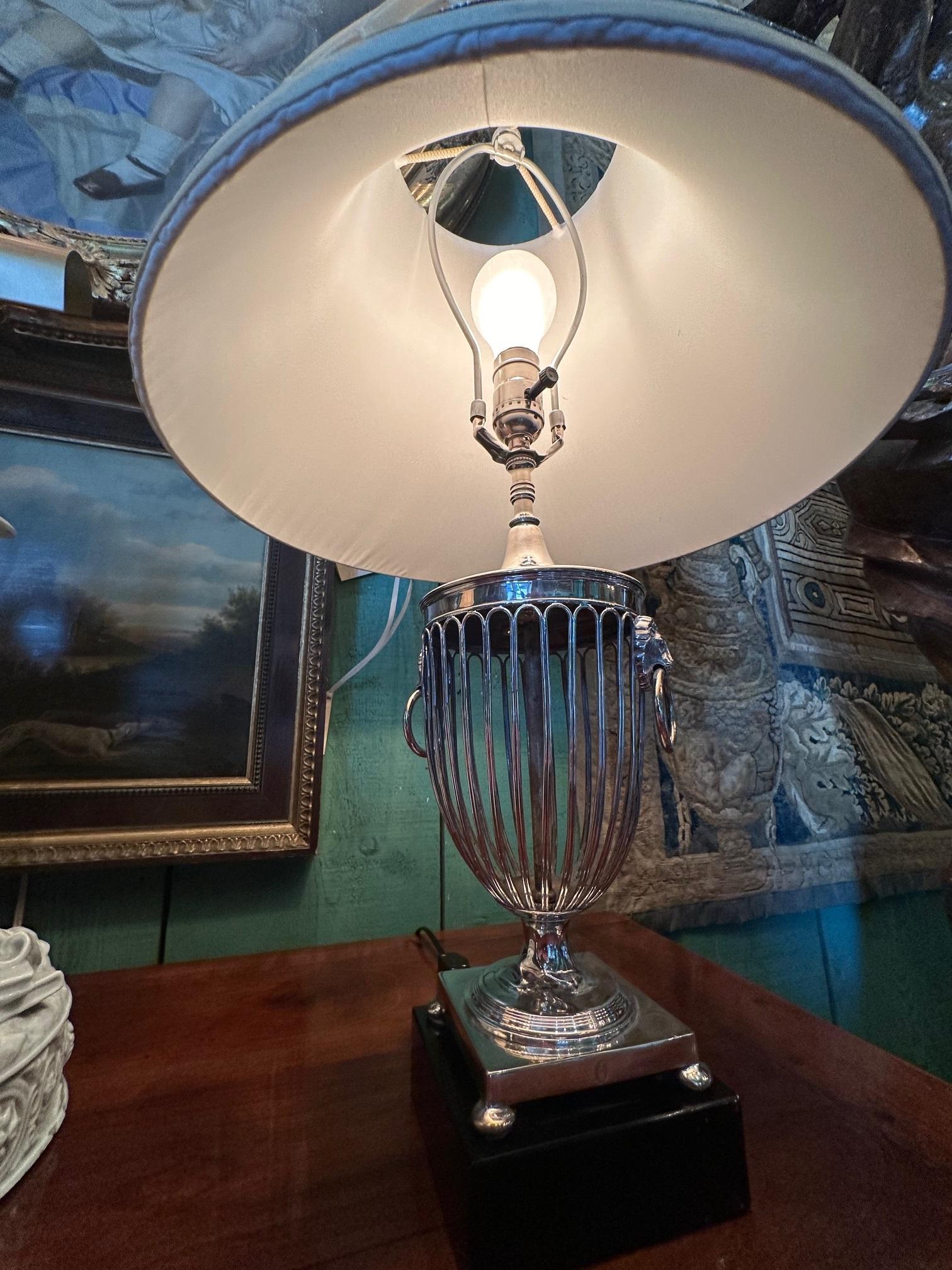 Pair 19th C. Silver Plated Basket Urns Side Night Table Lamps Mood Light Antique 9