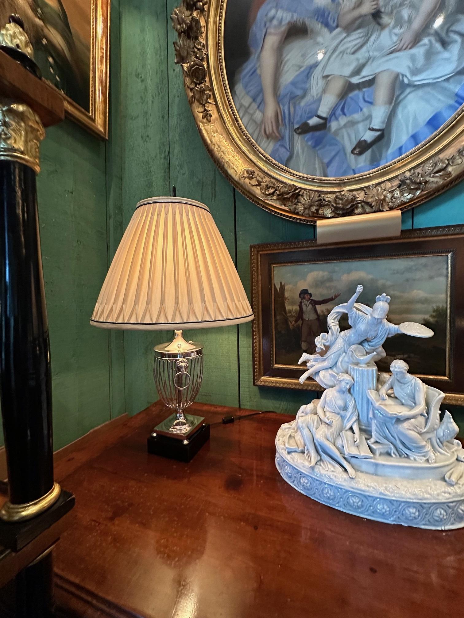 Pair 19th C. Silver Plated Basket Urns Side Night Table Lamps Mood Light Antique 11