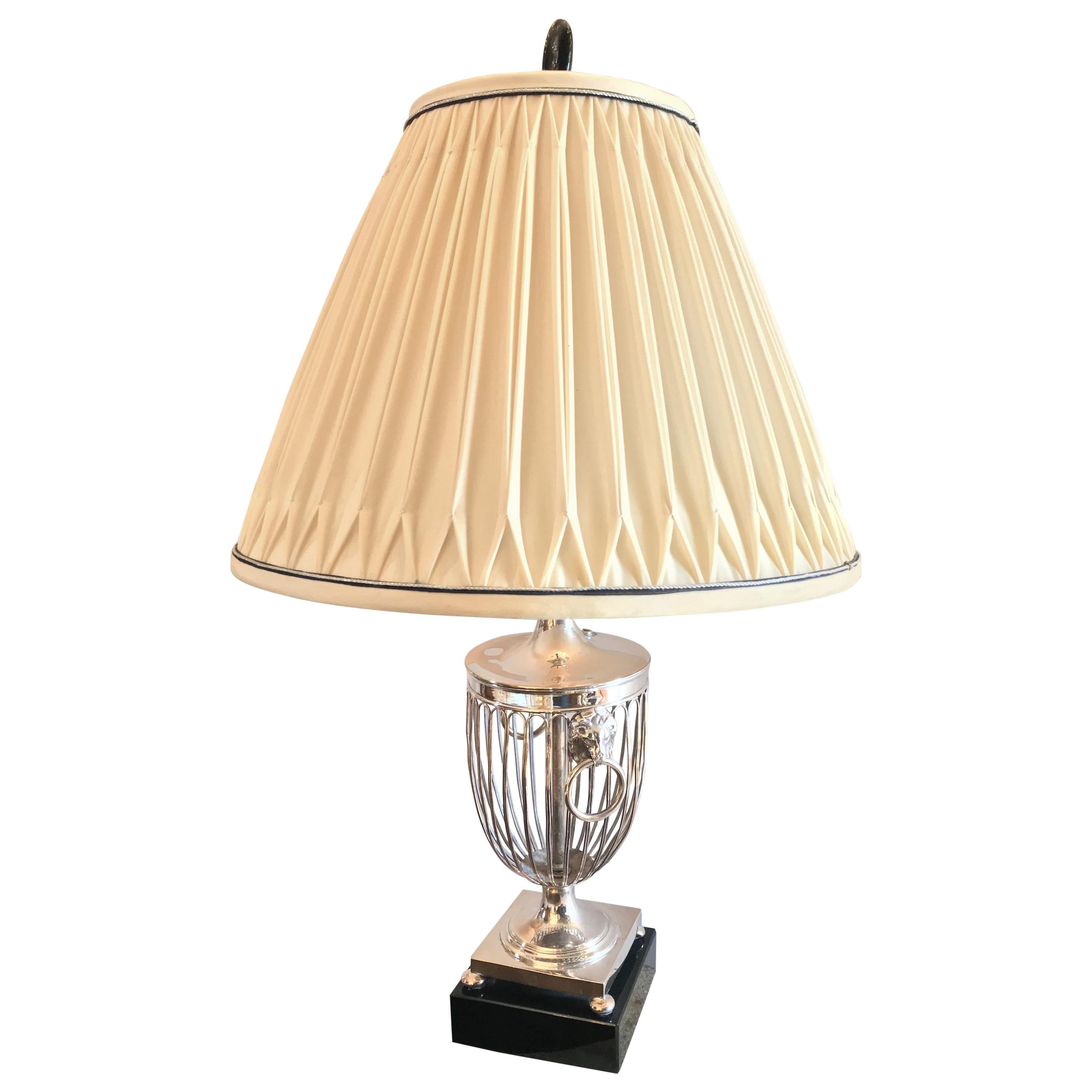 Pair 19th C. Silver Plated Basket Urns Side Night Table Lamps Mood Light Antique .Very elegant Pair of late 19th century silver plated Basket urns turned into a beautiful table lamps with hand made shades. 

The perfect lights on a console,  side