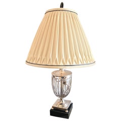 Pair 19th C. Silver Plated Basket Urns Side Night Table Lamps Mood Light Antique