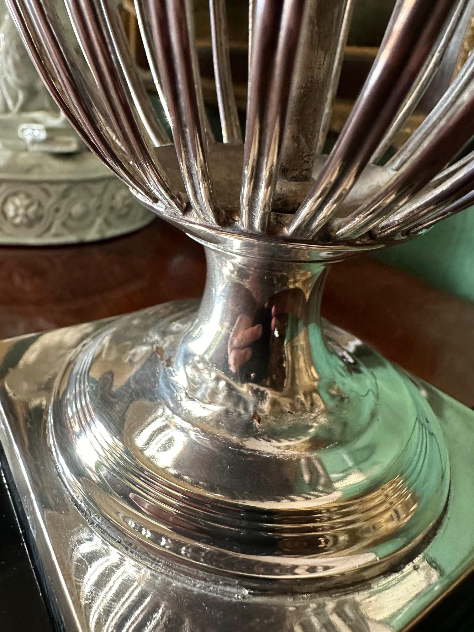 Pair 19th C. Silver Plated Basket Urns Side Night Table Lamps Mood Light Antique 14