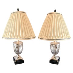 Pair 19th C. Silver Plated Basket Urns Side Night Table Lamps Mood Light Antique