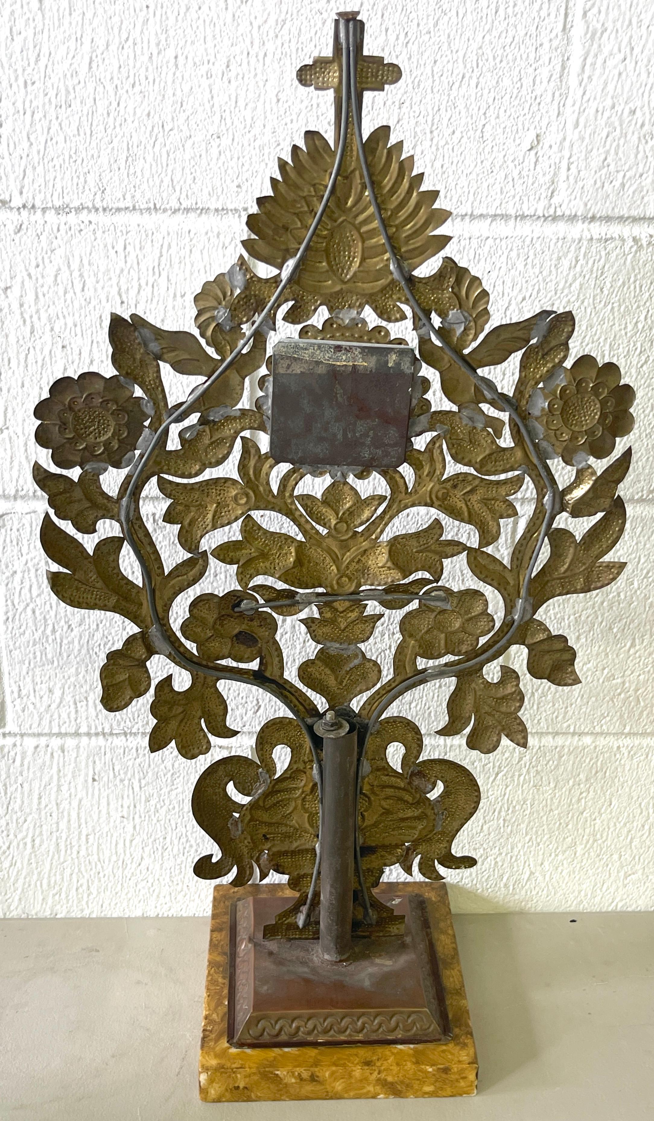 Pair 19th C. Spanish Colonial Baroque Silvered & Gilt Tole Mirrored Reliquary 6