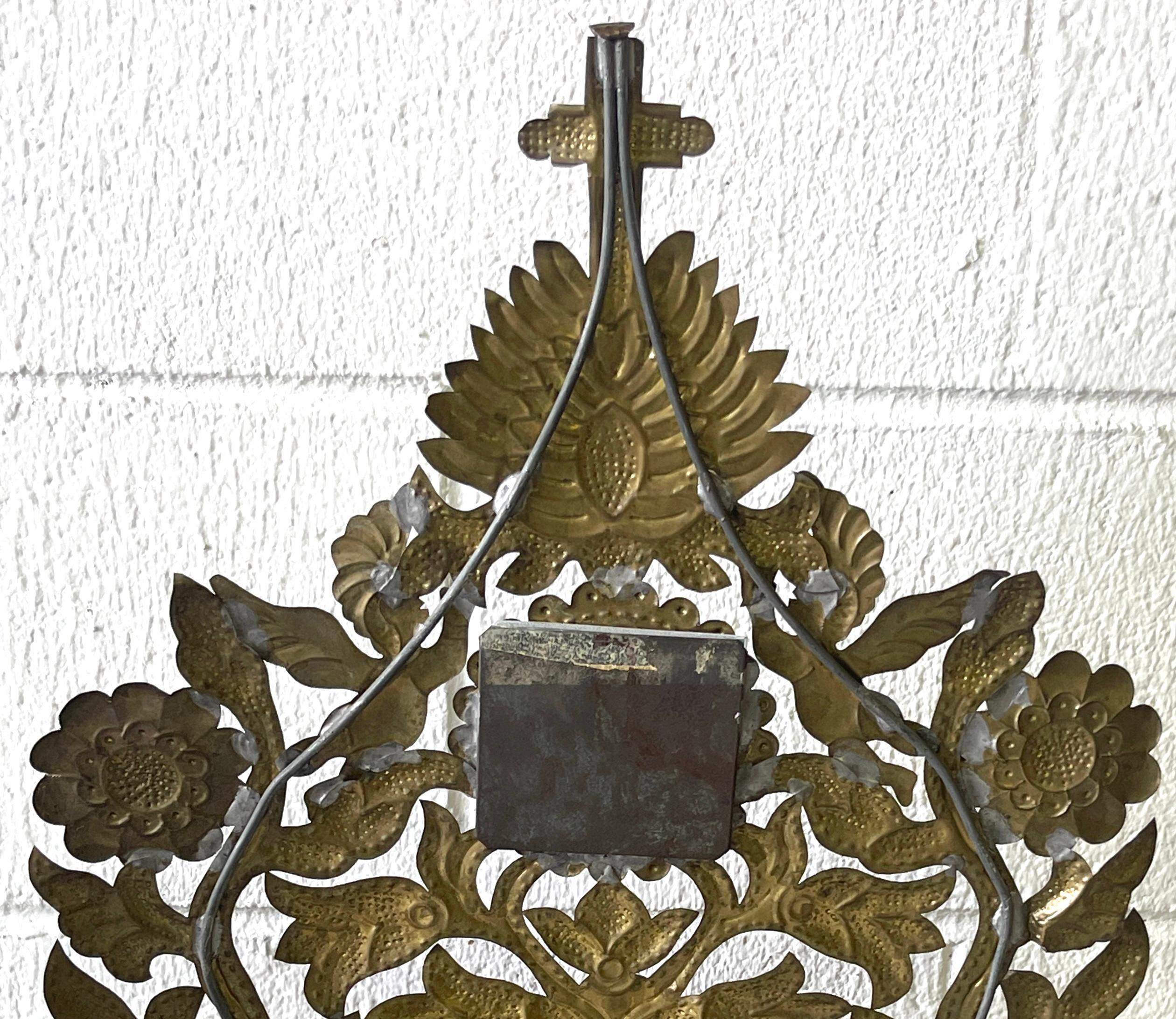 Pair 19th C. Spanish Colonial Baroque Silvered & Gilt Tole Mirrored Reliquary 7