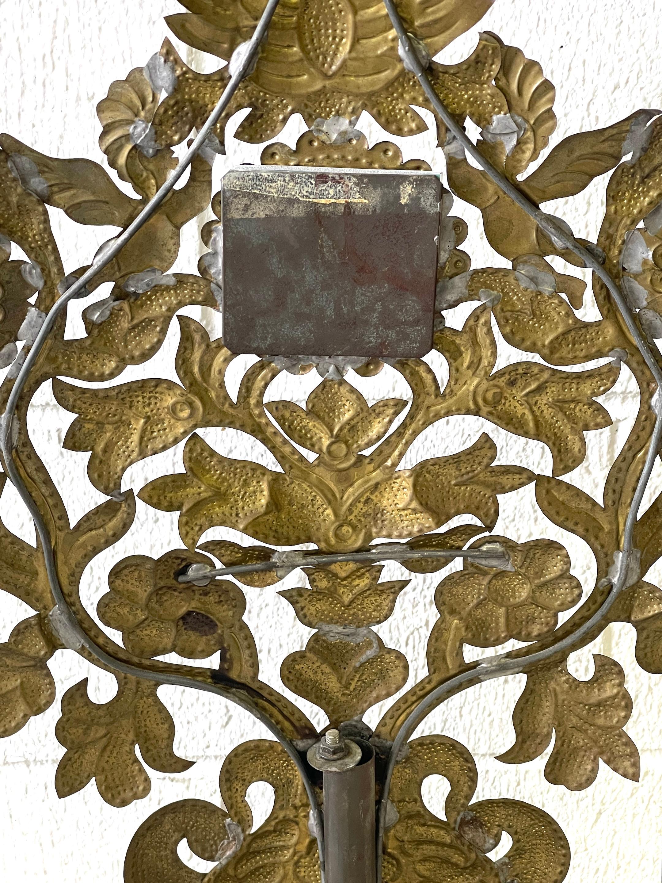 Pair 19th C. Spanish Colonial Baroque Silvered & Gilt Tole Mirrored Reliquary 8