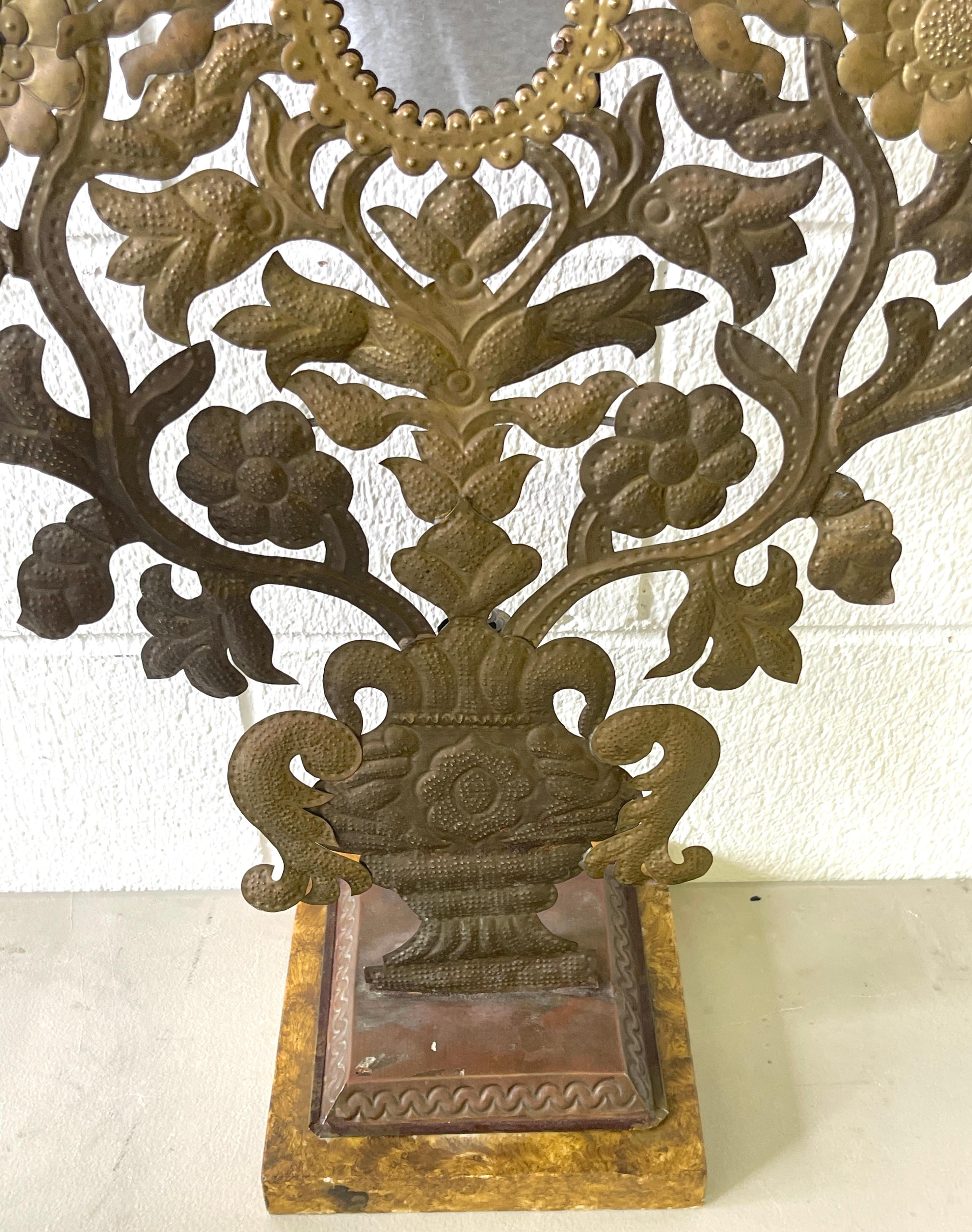 Pair 19th C. Spanish Colonial Baroque Silvered & Gilt Tole Mirrored Reliquary 2
