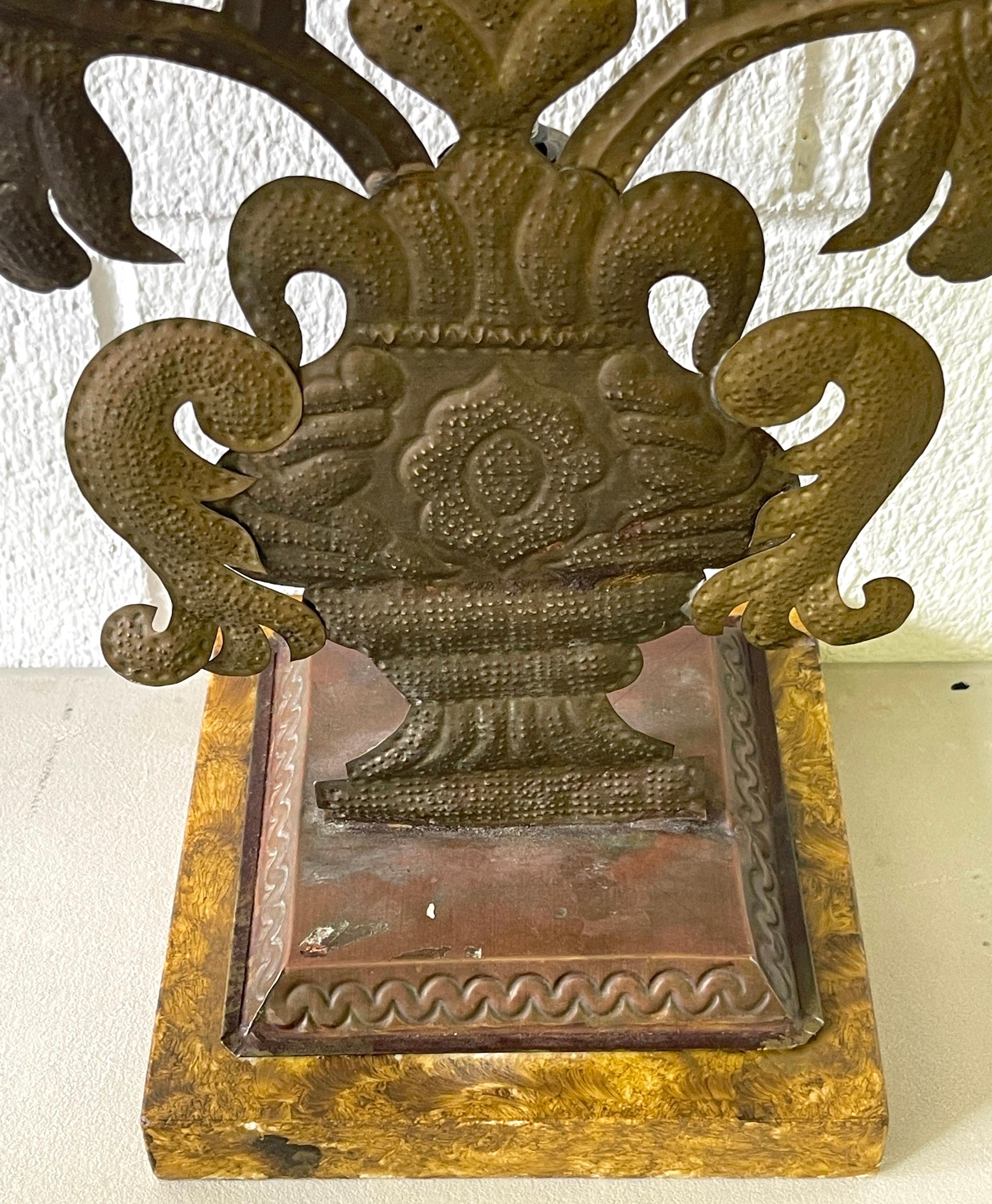 Pair 19th C. Spanish Colonial Baroque Silvered & Gilt Tole Mirrored Reliquary 3