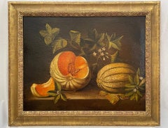 Paire de peintures espagnoles du 19ème siècle, natures mortes avec melon d'après Spadino