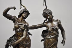 Pair of Spelter Metal Large Figural French Victorian Woman Table Lamps