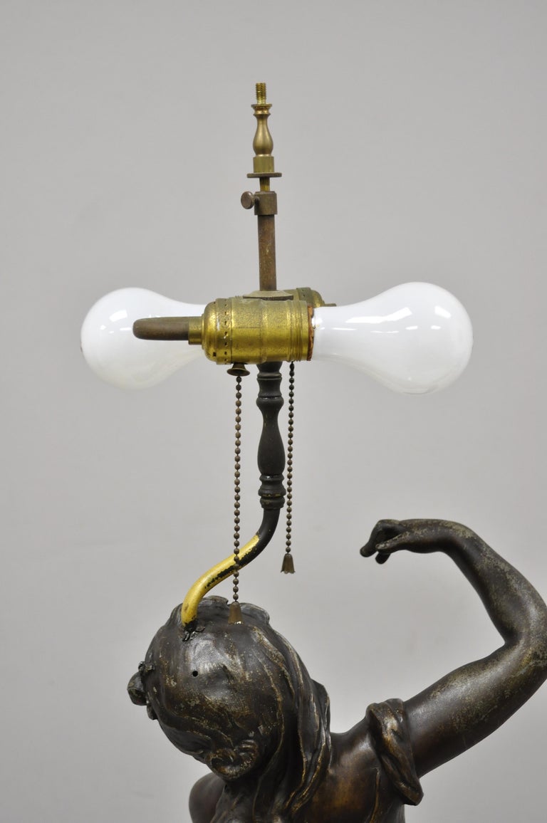 Pair of Spelter Metal Large Figural French Victorian Woman Table Lamps