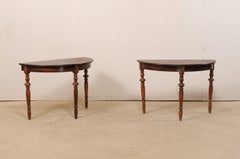 Pair of Swedish Demilunes with Rounded Aprons and Beautifully Turned Legs