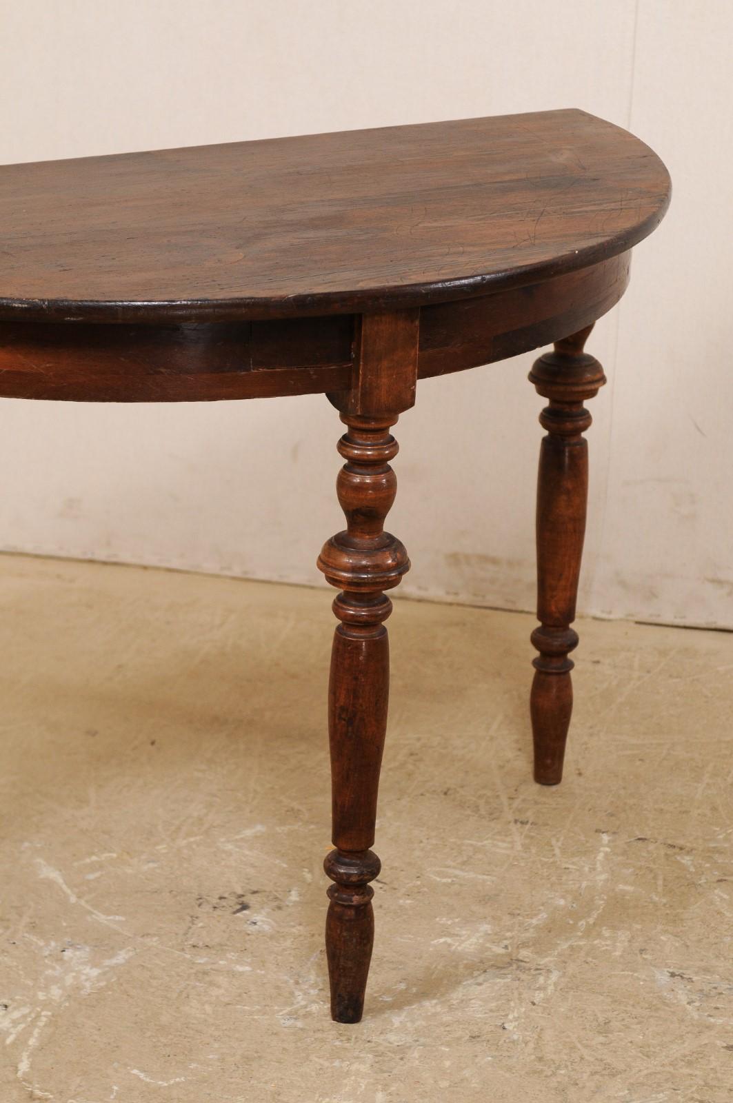 19th Century Pair of Swedish Demilunes with Rounded Aprons and Beautifully Turned Legs