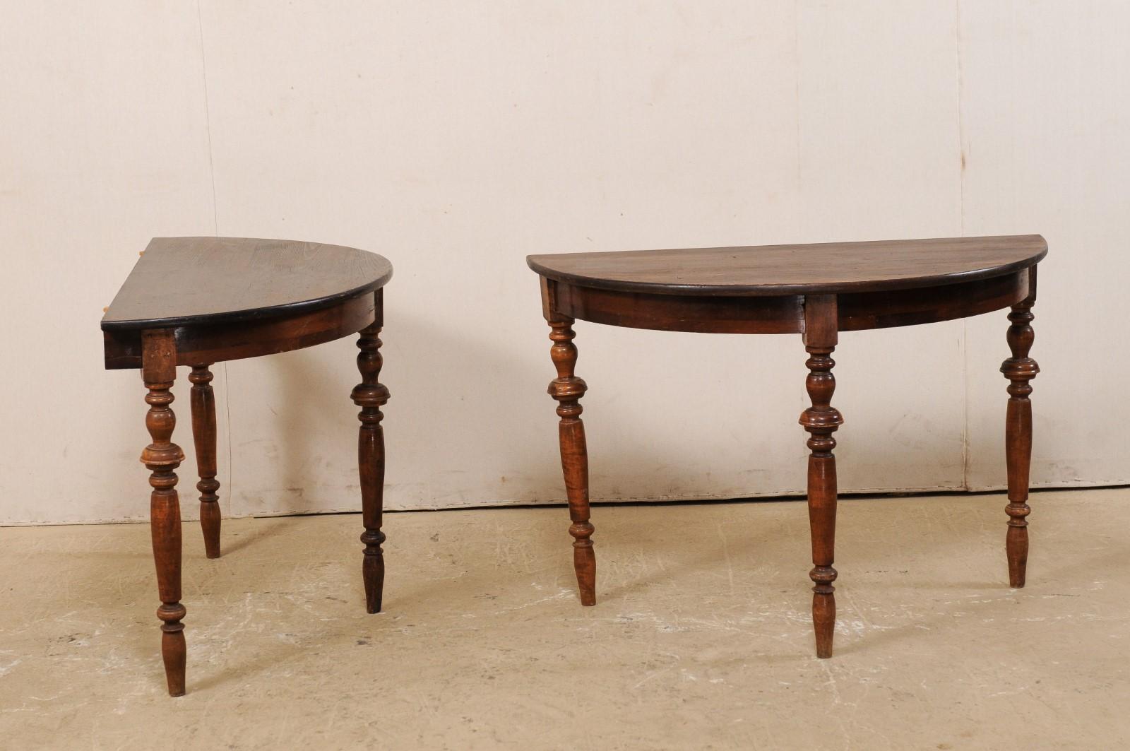 Wood Pair of Swedish Demilunes with Rounded Aprons and Beautifully Turned Legs