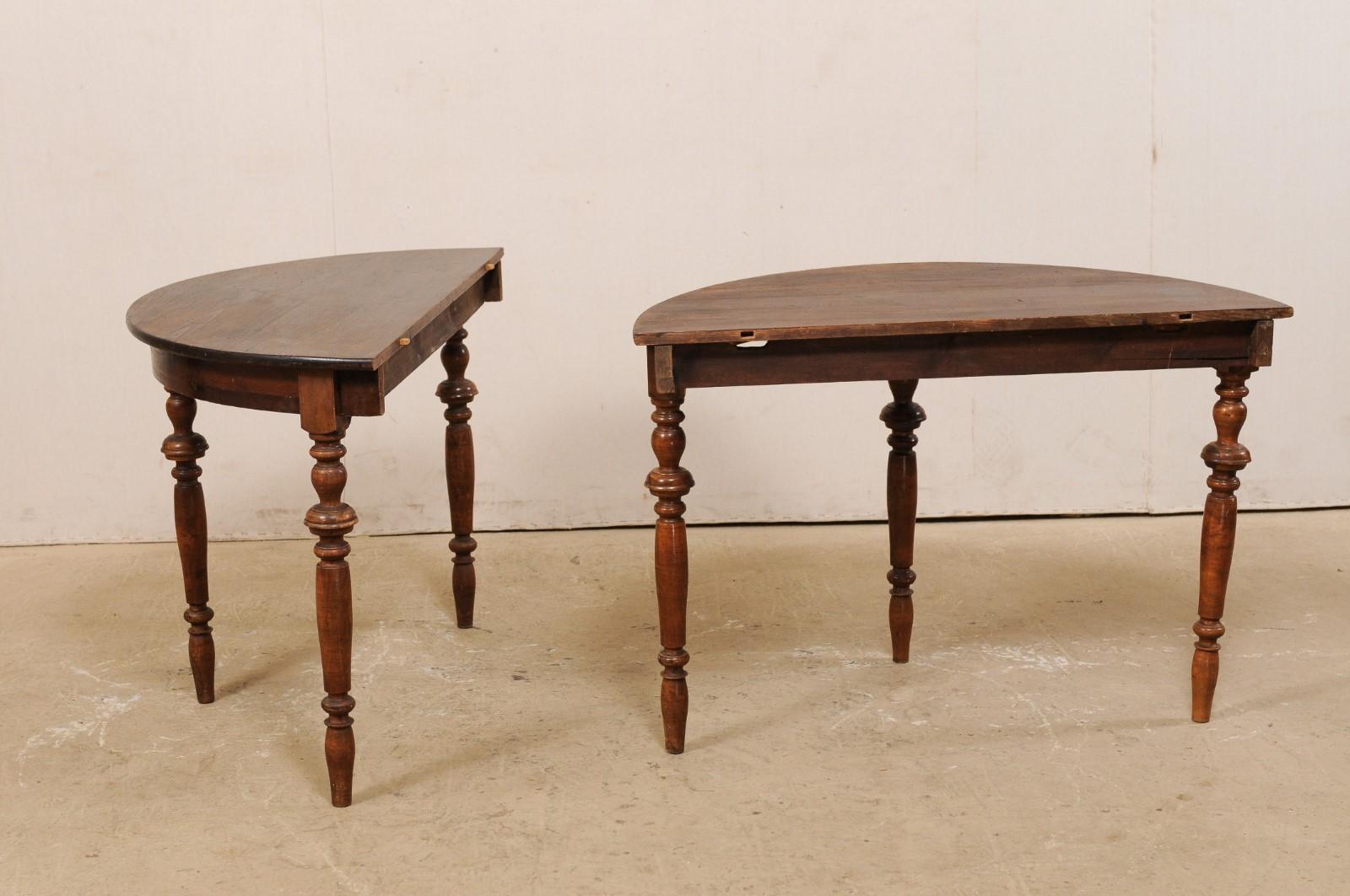 Pair of Swedish Demilunes with Rounded Aprons and Beautifully Turned Legs 2