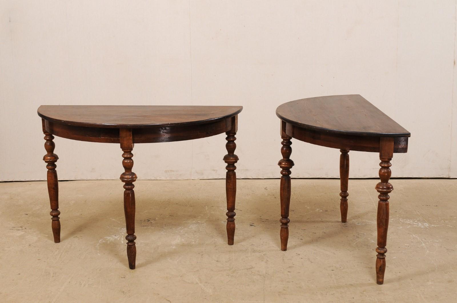 Pair of Swedish Demilunes with Rounded Aprons and Beautifully Turned Legs 3