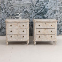 Pair 19th c. Swedish Gustavian Painted Bedside Commodes with Reeded Drawers