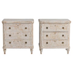 Pair 19th c. Swedish Gustavian Painted Bedside Commodes with Reeded Drawers