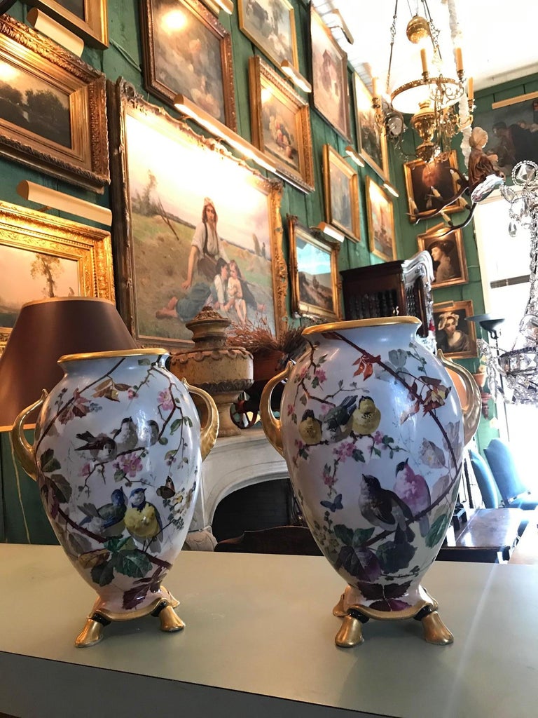 Pair of Vieux Paris Old Paris Vases Urn Decorative Object Design