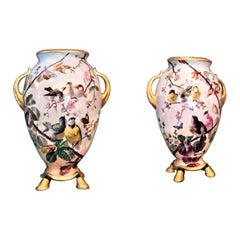 Antique Pair of Vieux Paris Old Paris Vases Urn Decorative Object Design Porcelain