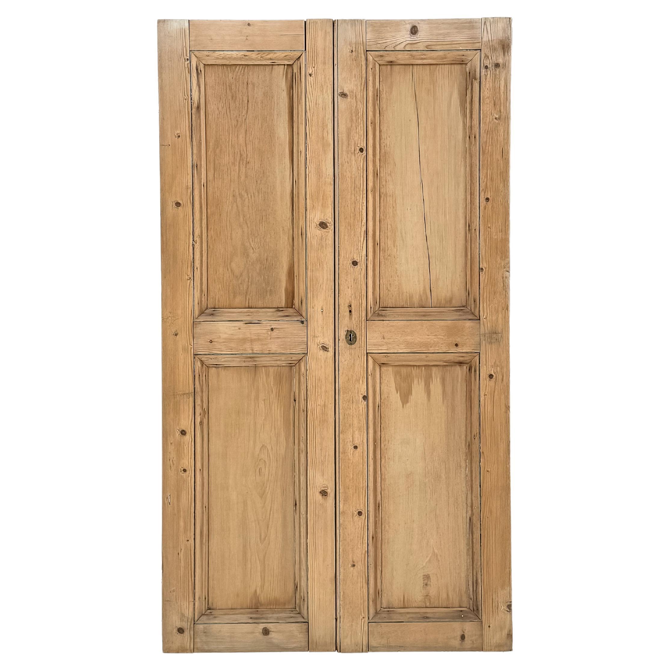 Pair 19th Century 2 Panel English Pine Cupboard Doors