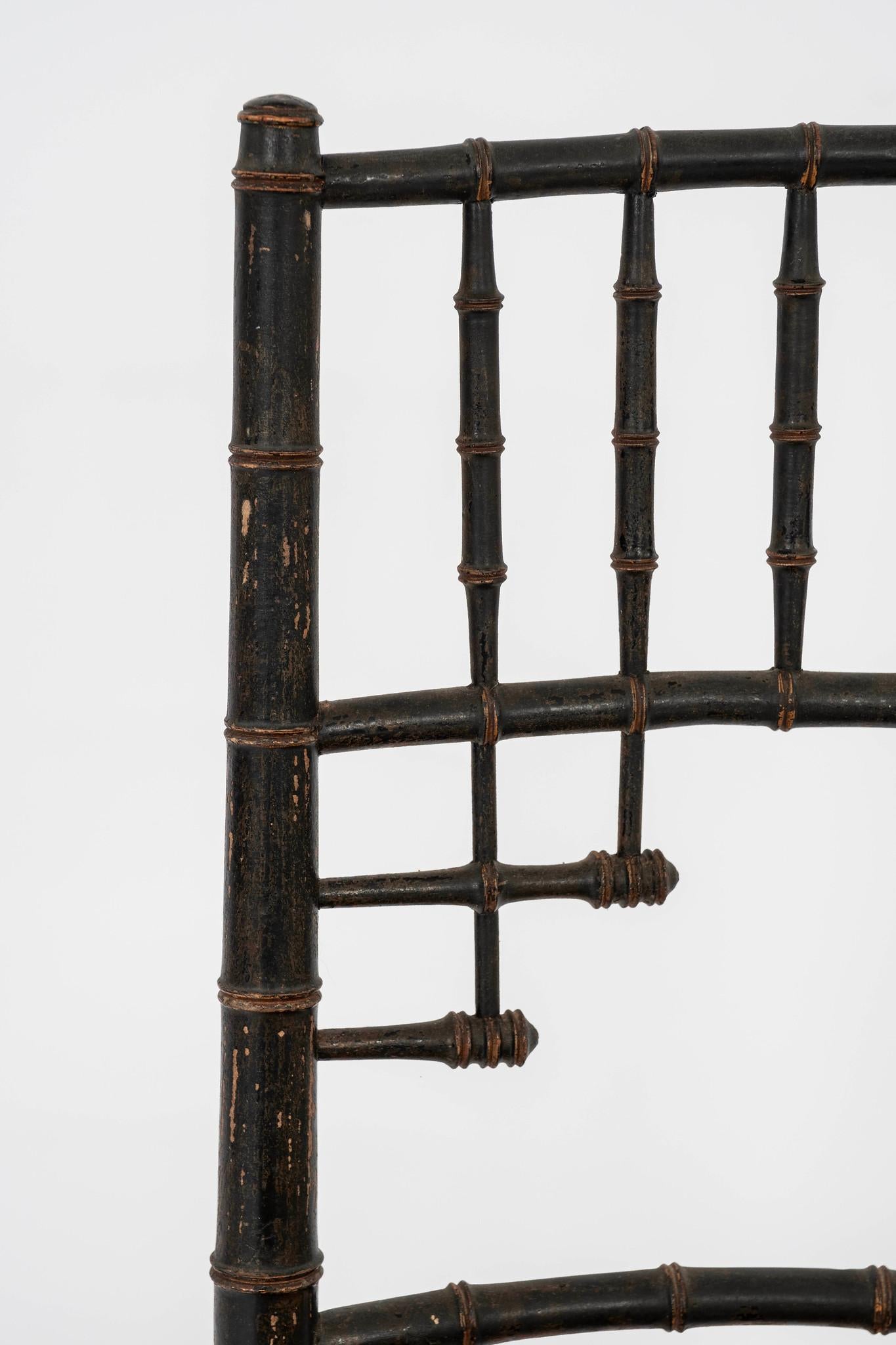 Pair Napoleon III Faux Bamboo Leopardo Silk Velvet Chairs For Sale 2