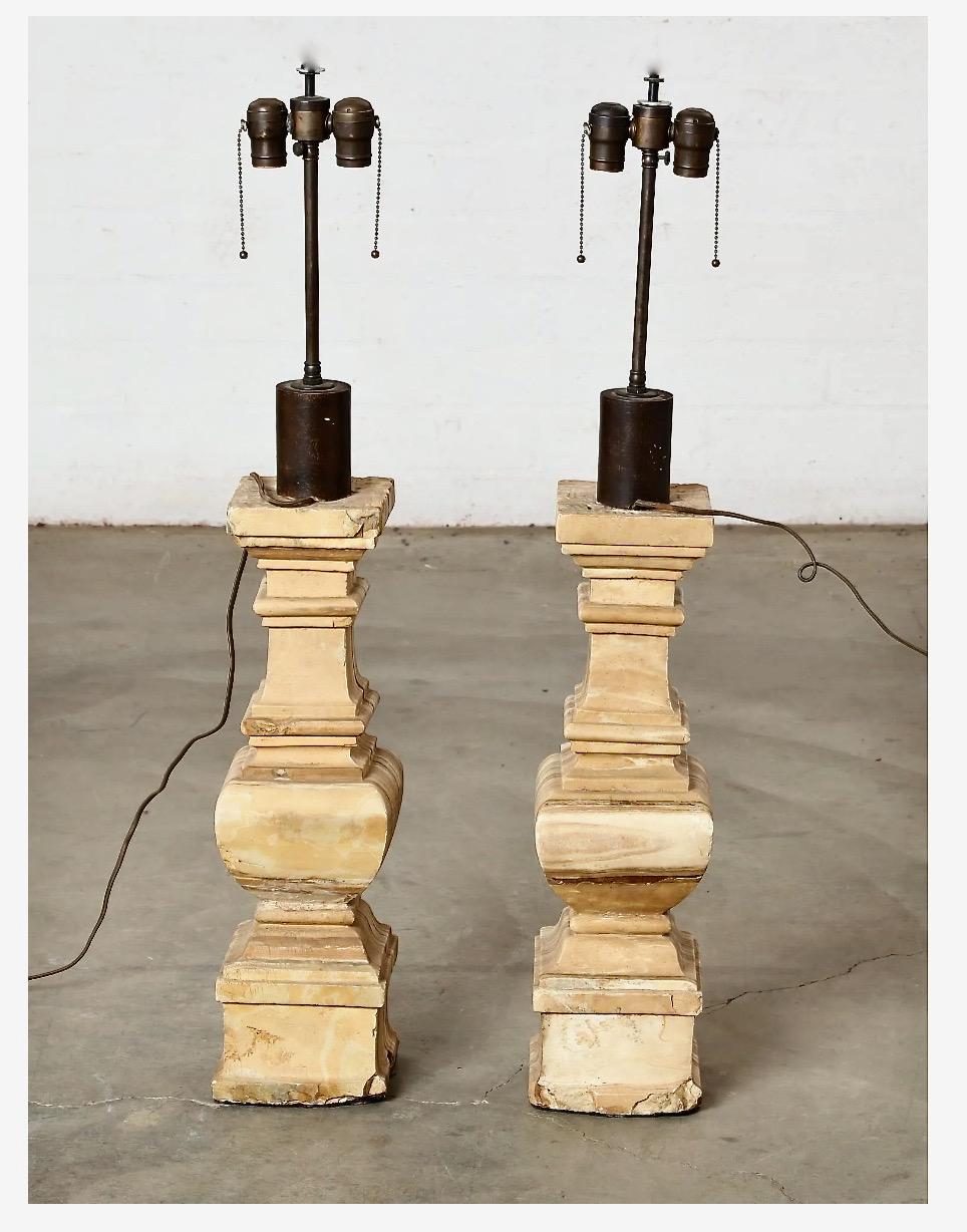 Neoclassical Pair 19th Century Alabaster Baluster Lamps