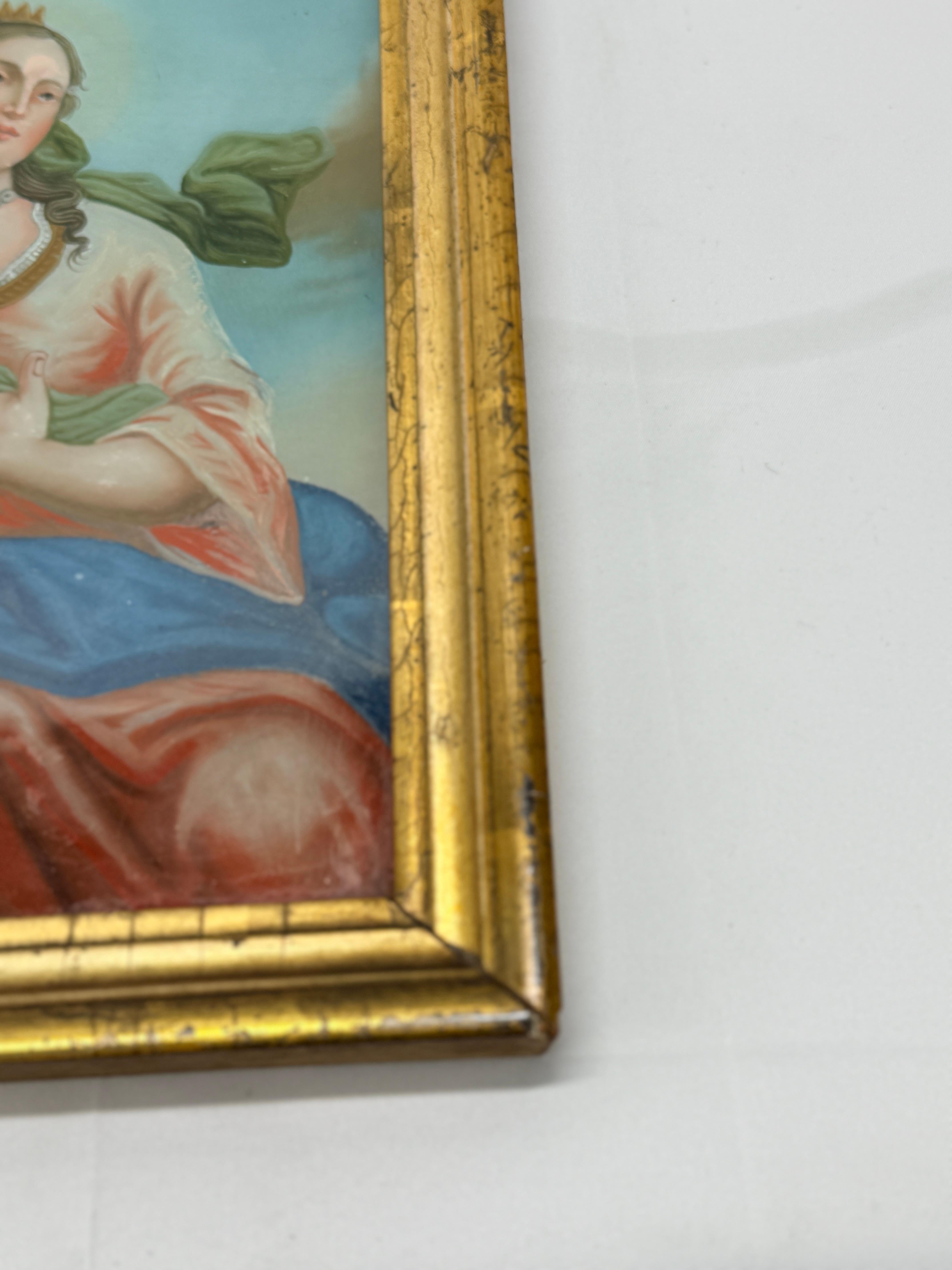 Pair, 19th Century Allegorical Reverse Glass Paintings Depicting Saint Barbara In Good Condition For Sale In Atlanta, GA
