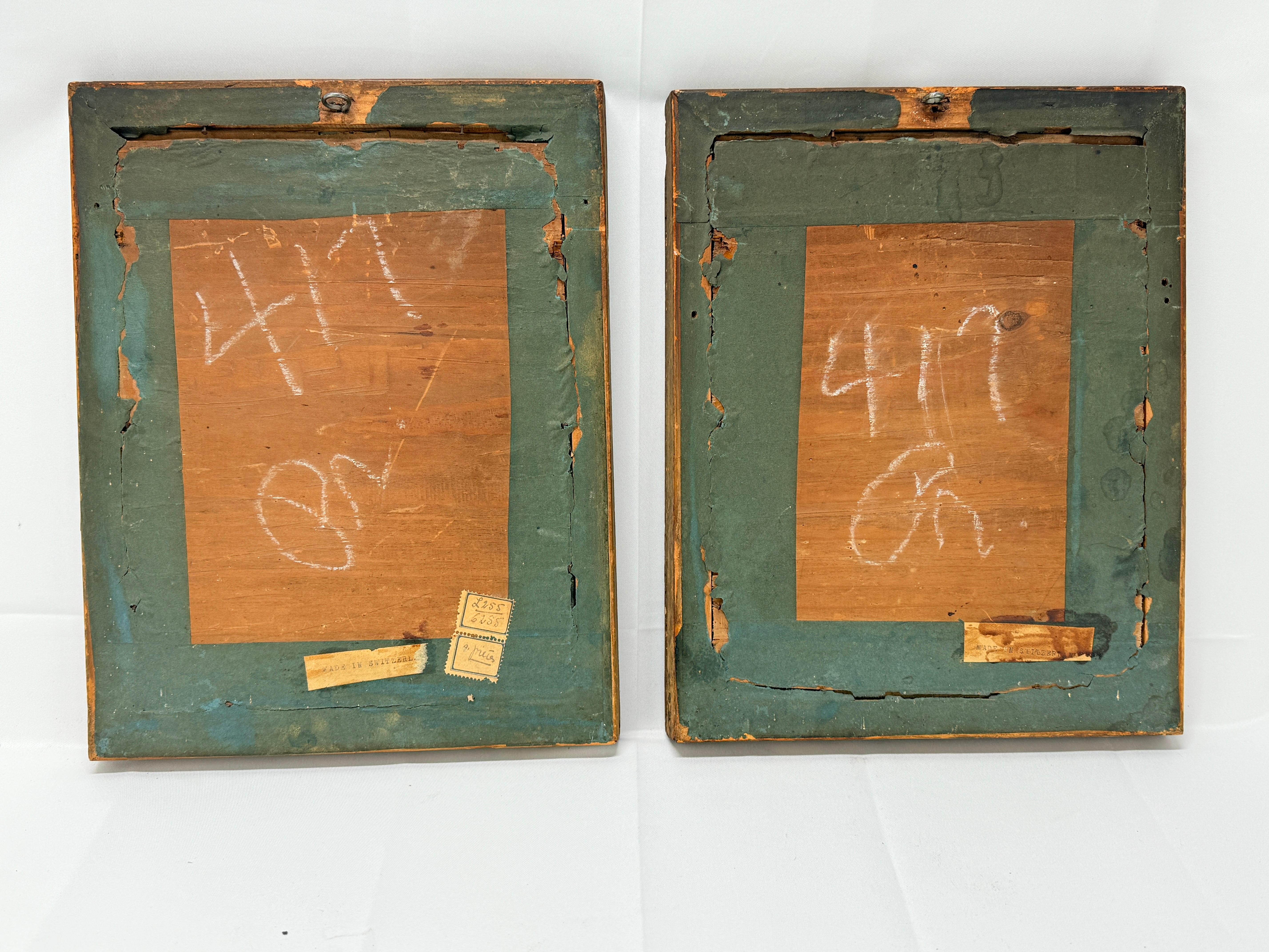 Pair, 19th Century Allegorical Reverse Glass Paintings Depicting Saint Barbara For Sale 1
