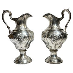 Pair 19th Century American Silver Ewers / Pitchers
