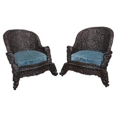Pair 19th Century Anglo-Indian Carved Chairs