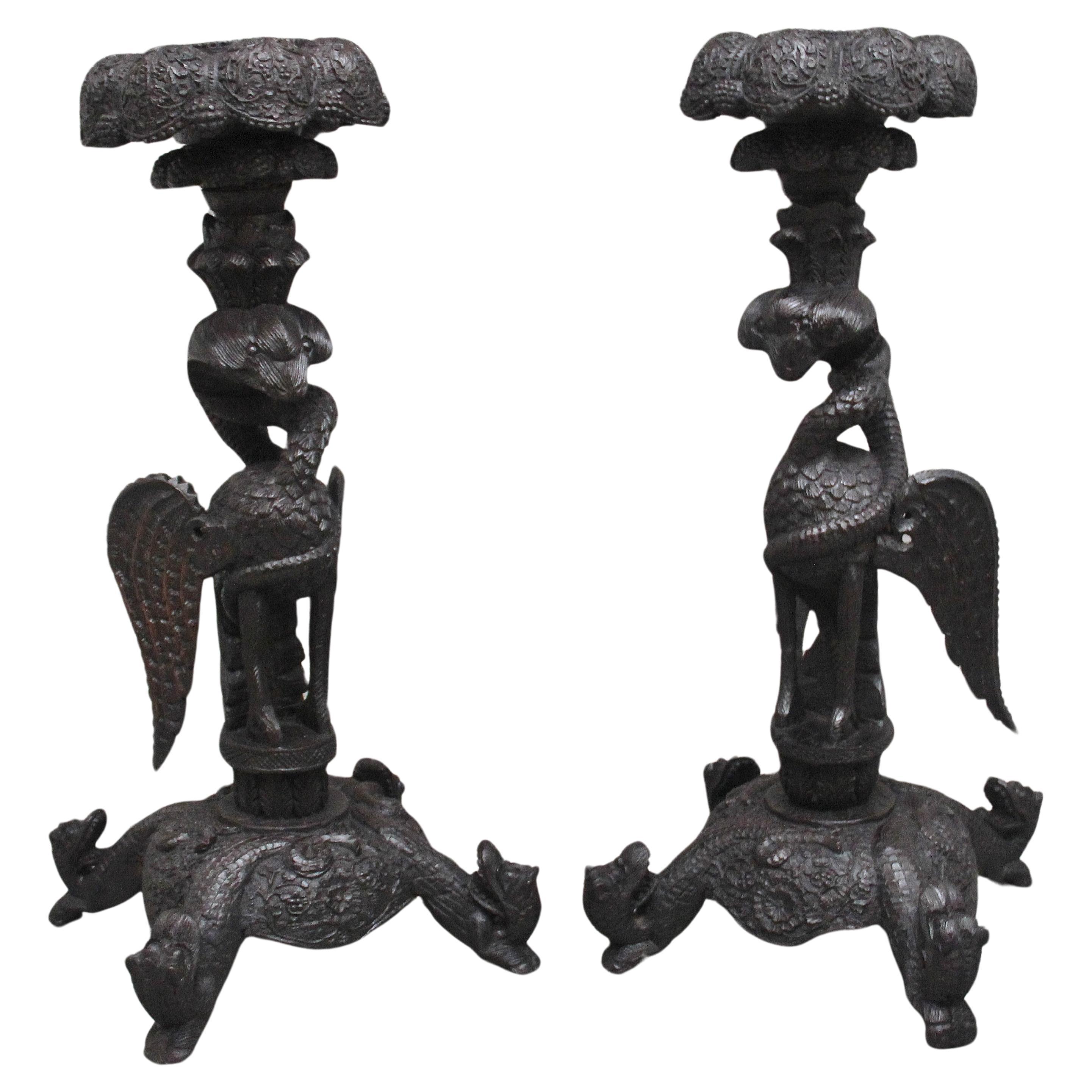Pair 19th Century Anglo Indian carved torchers