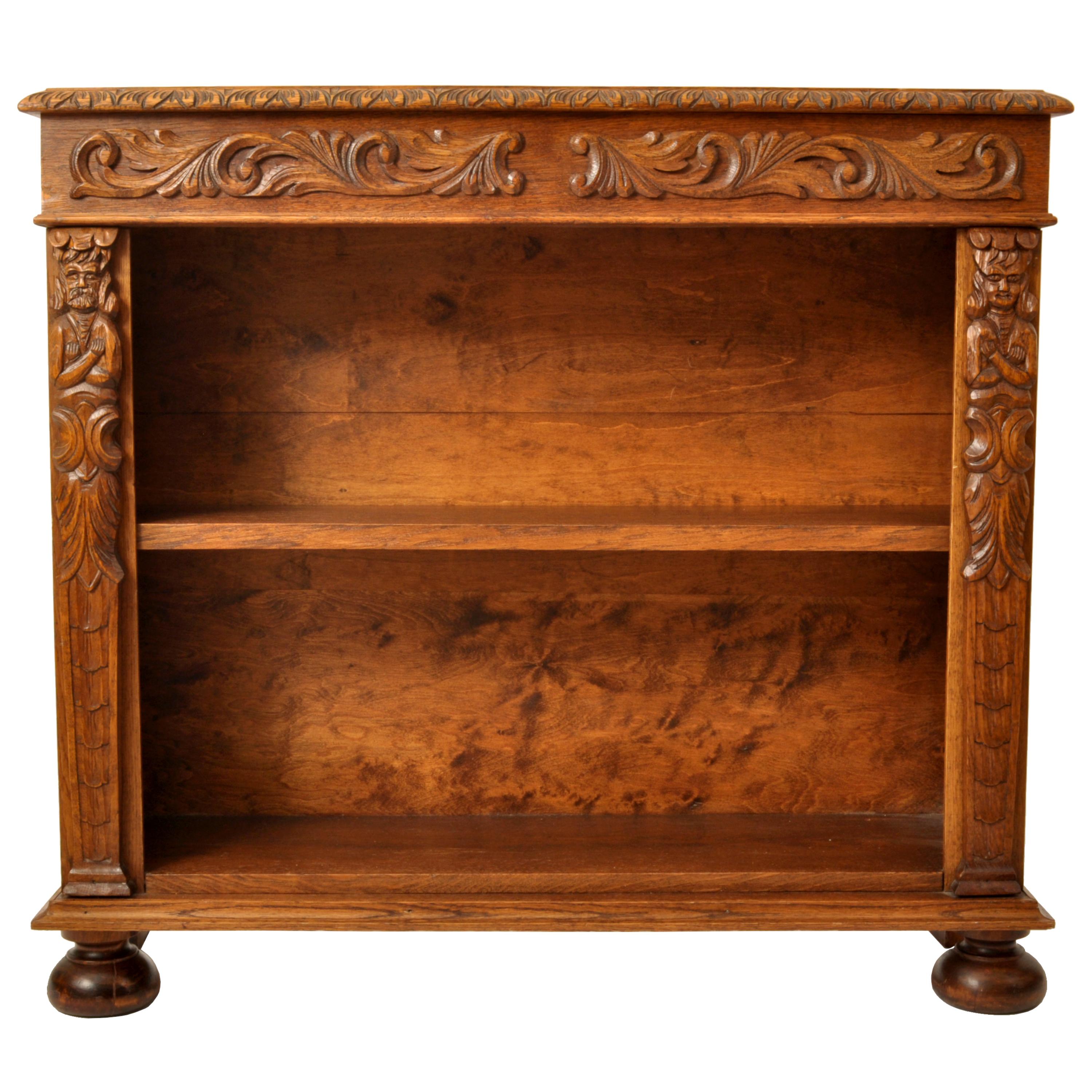 Pair 19th Century Antique French Carved Oak Renaissance Revival Bookcases 1880 3