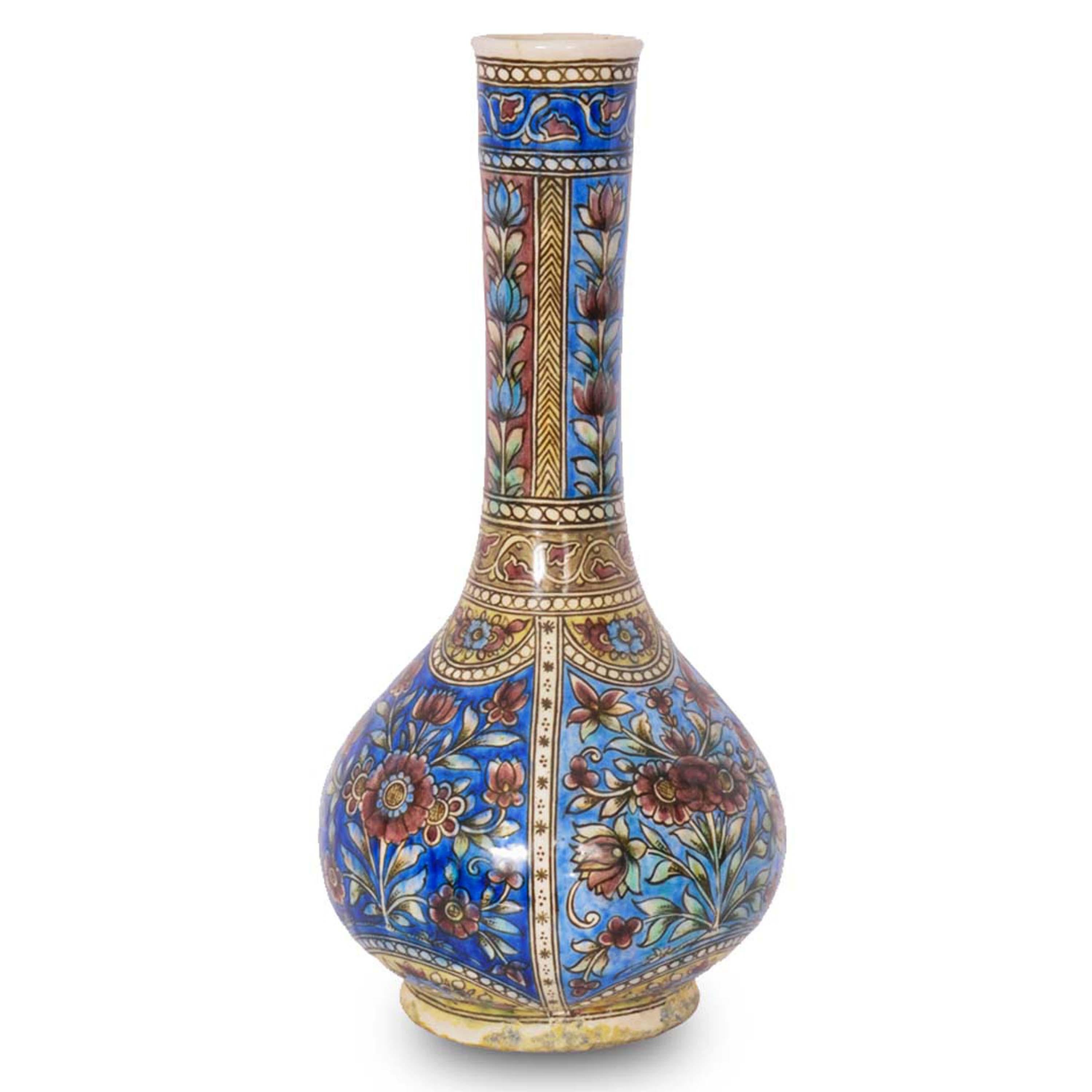 Pair 19th Century Antique Islamic Ottoman Iznik Kutahya Bottle Vases Turkey 1820 For Sale 3