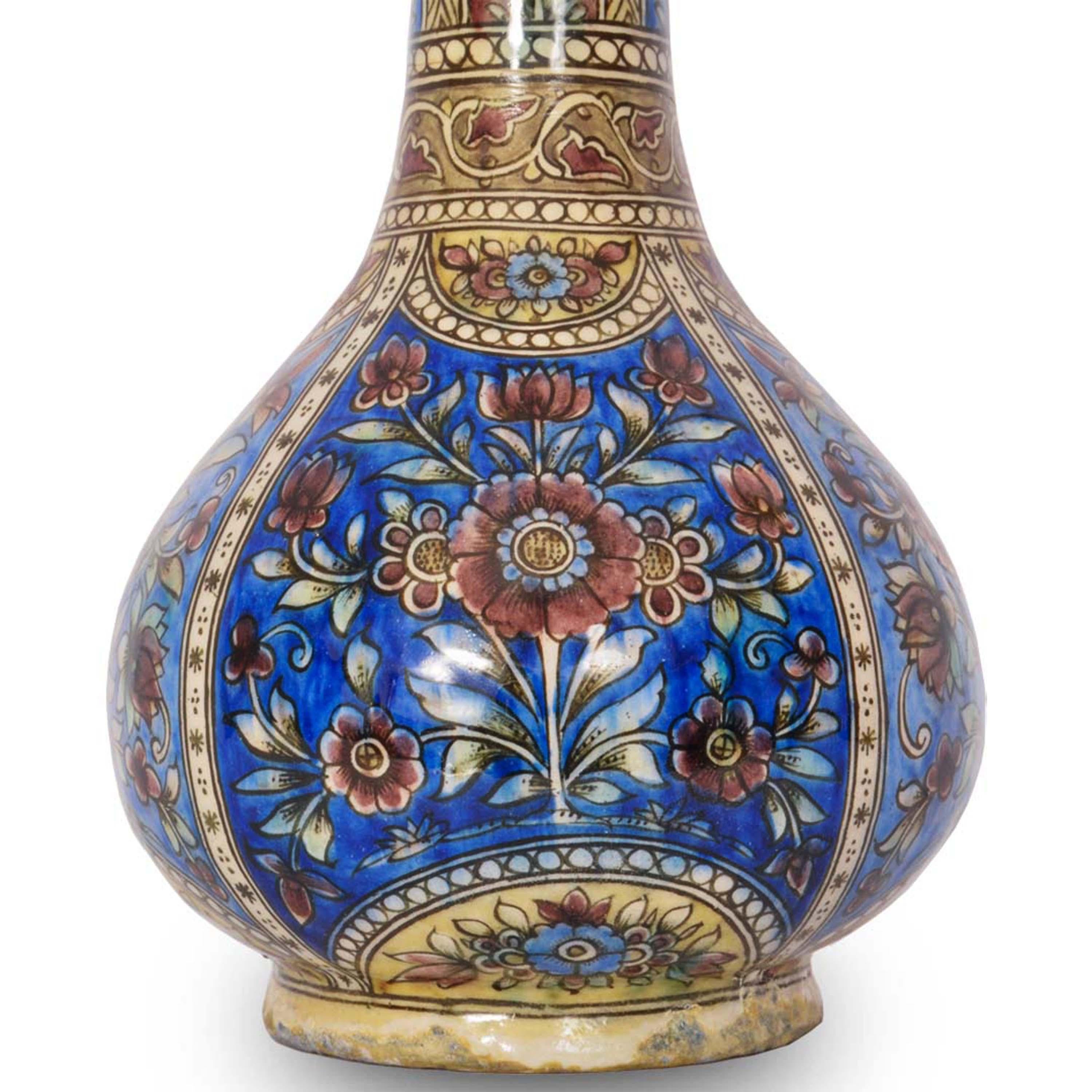 Pair 19th Century Antique Islamic Ottoman Iznik Kutahya Bottle Vases Turkey 1820 For Sale 7
