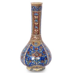 Pair 19th Century Antique Islamic Ottoman Iznik Kutahya Bottle Vases Turkey 1820