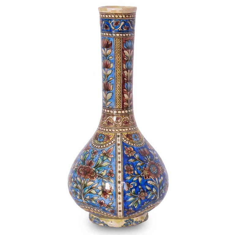 Pair 19th Century Antique Islamic Ottoman Iznik Kutahya Bottle Vases ...