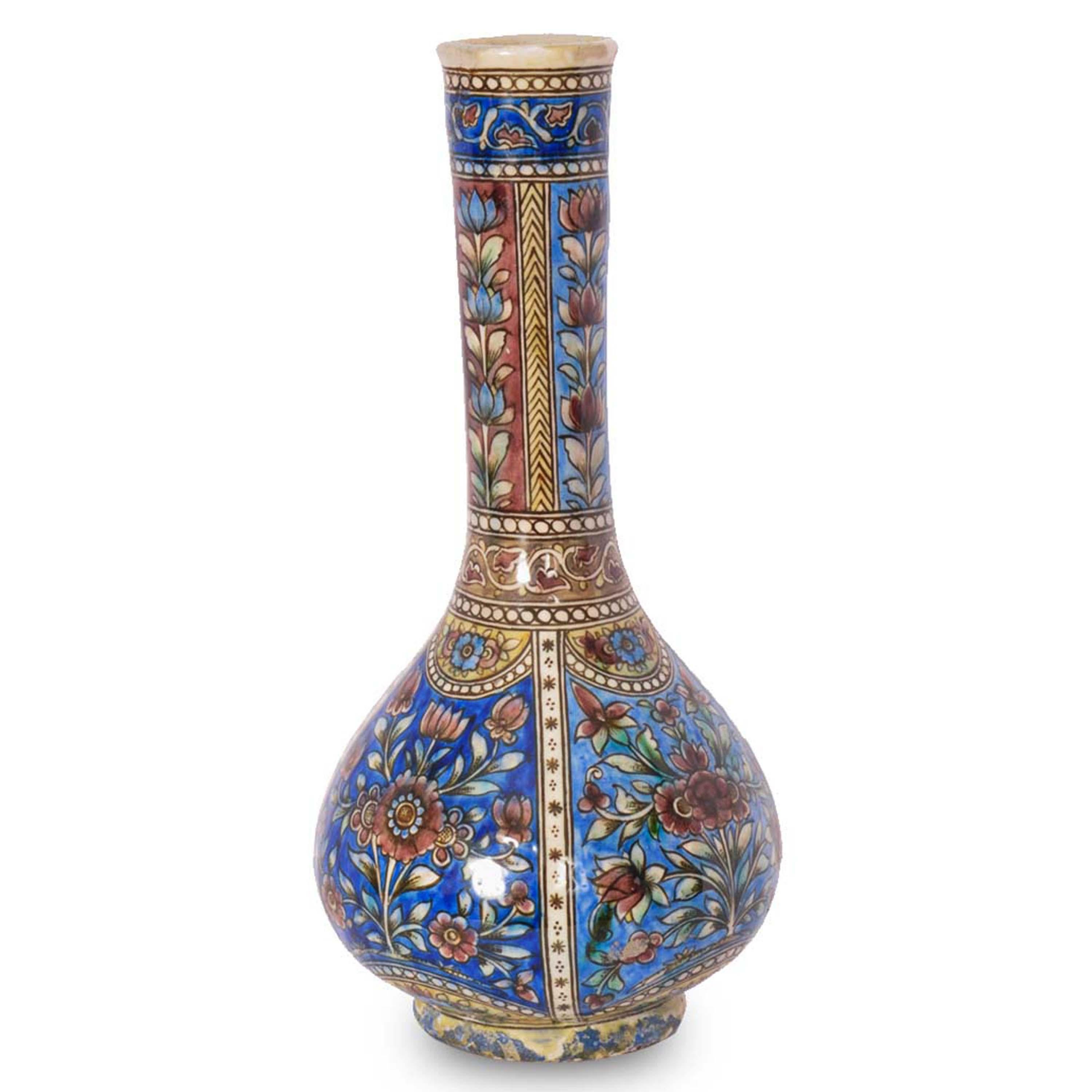 Glazed Pair 19th Century Antique Islamic Ottoman Iznik Kutahya Bottle Vases Turkey 1820 For Sale