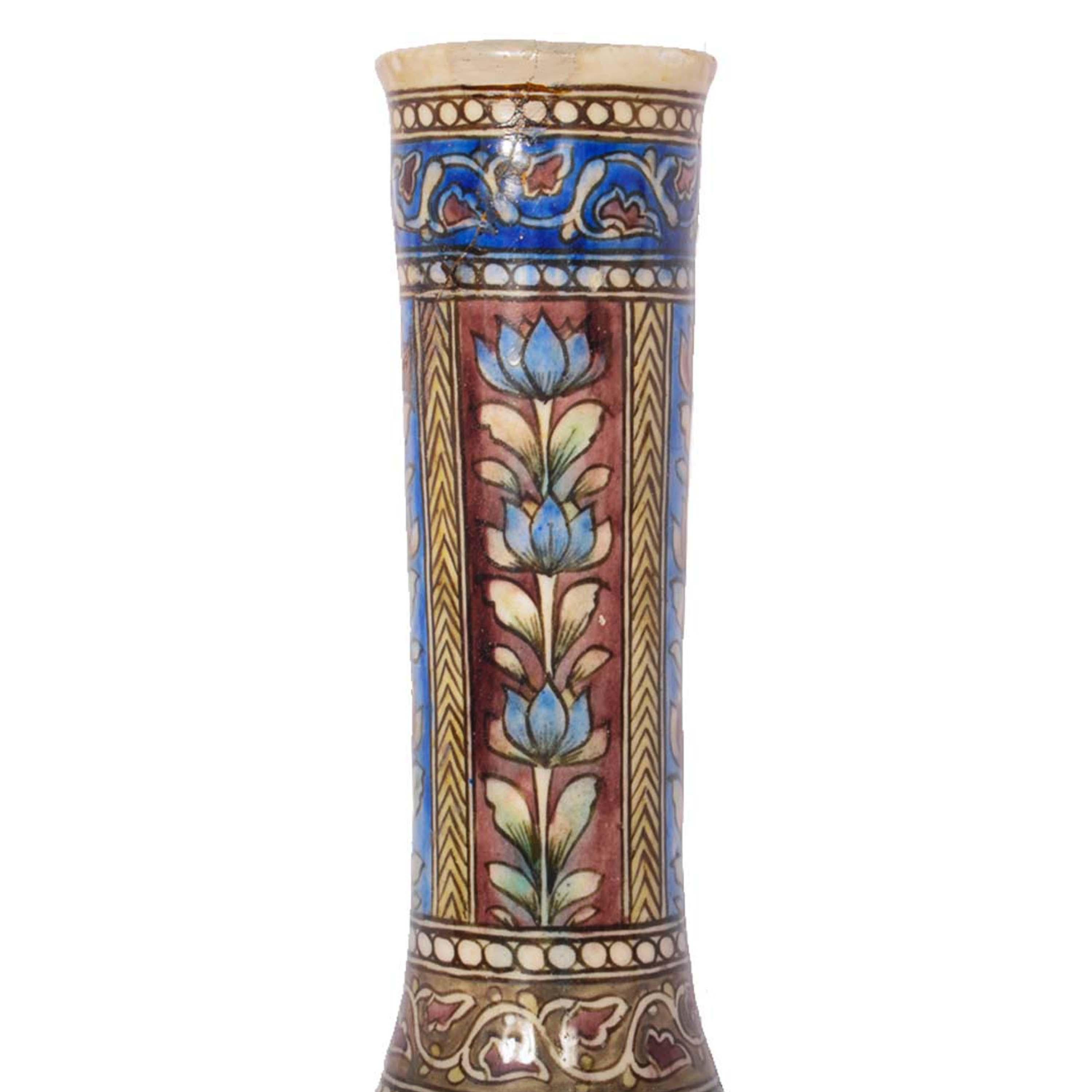 Pair 19th Century Antique Islamic Ottoman Iznik Kutahya Bottle Vases Turkey 1820 In Good Condition For Sale In Portland, OR