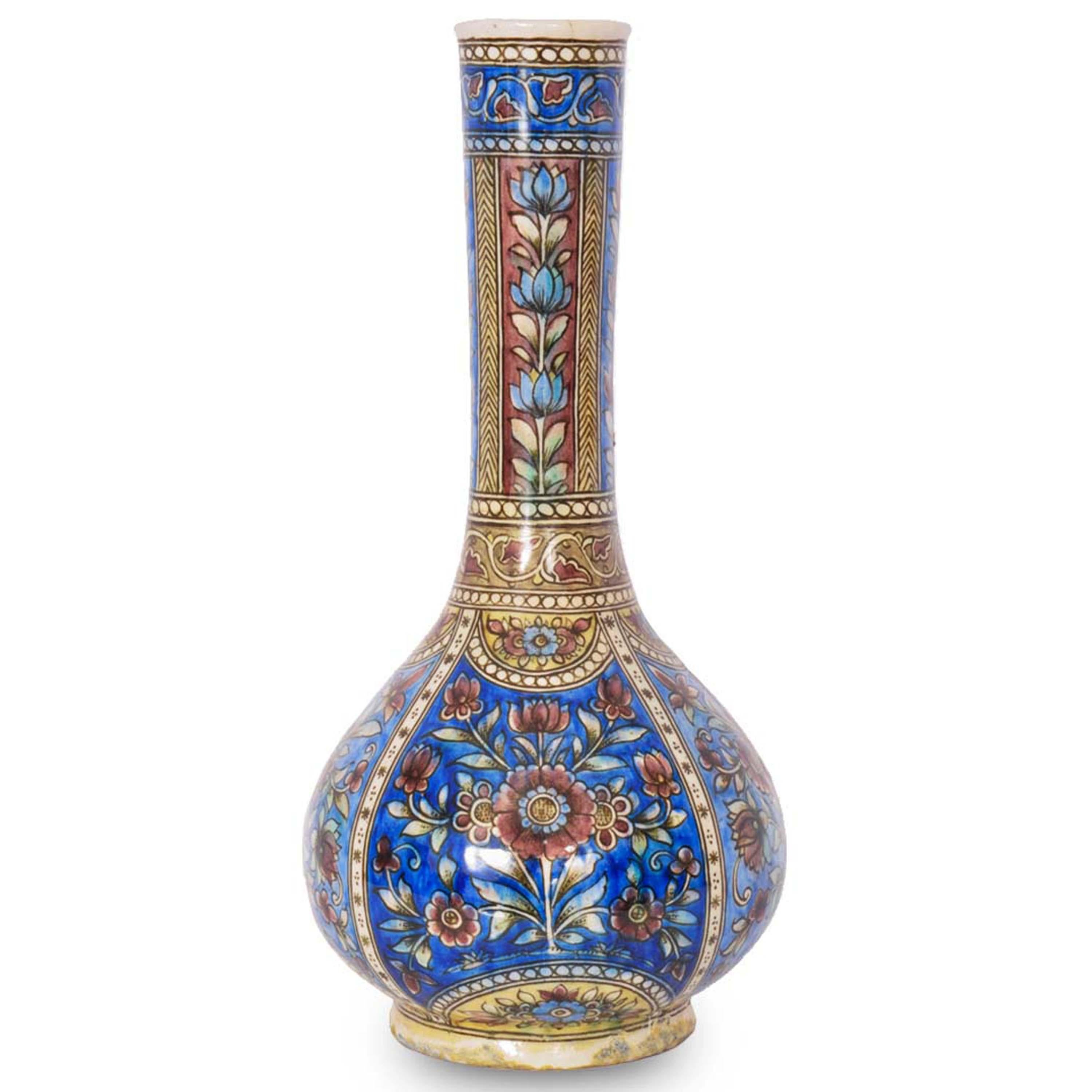 Pair 19th Century Antique Islamic Ottoman Iznik Kutahya Bottle Vases Turkey 1820 For Sale 2