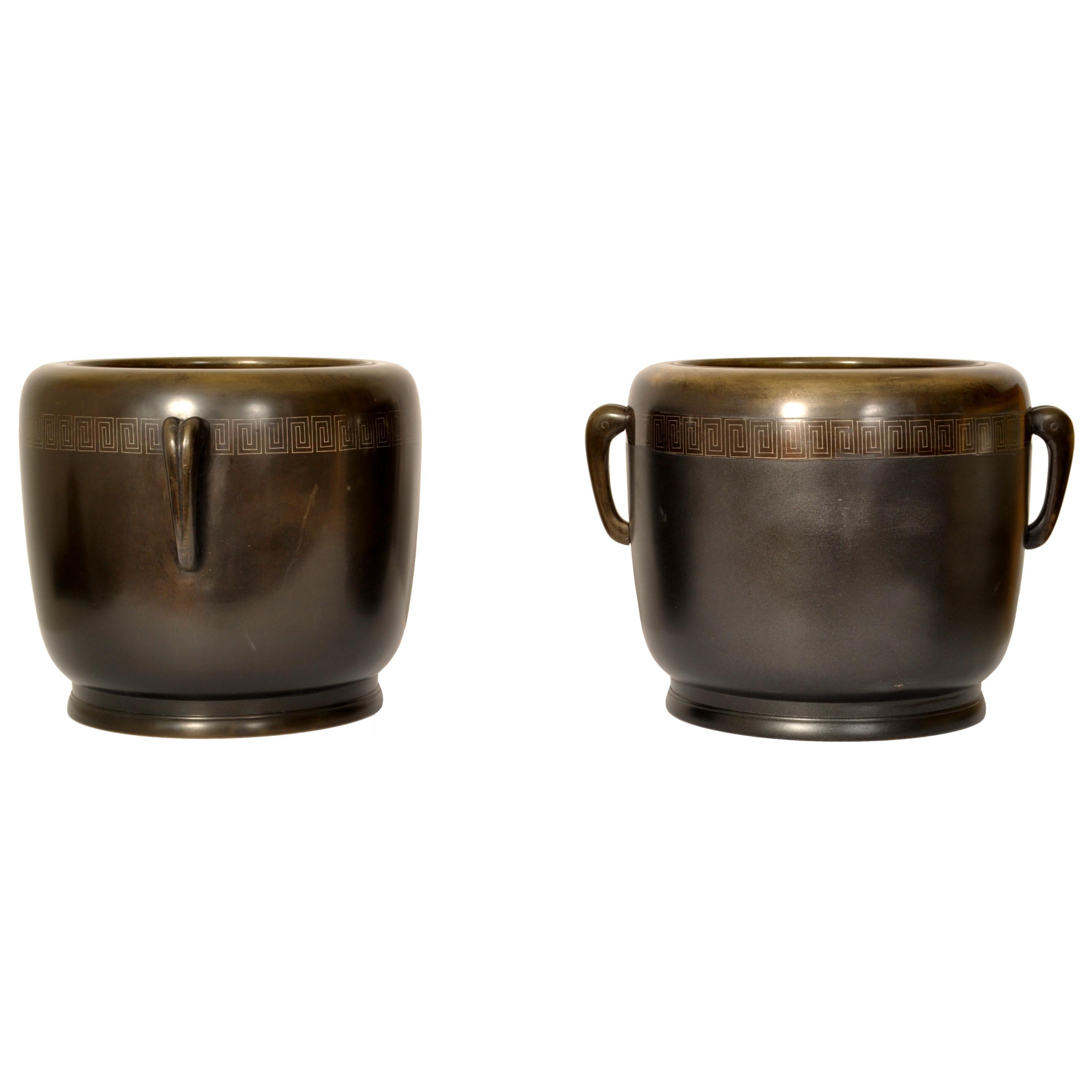 Pair 19th Century Antique Japanese Meiji Period Bronze Hibachi Censers 1868-1912 In Good Condition In Portland, OR