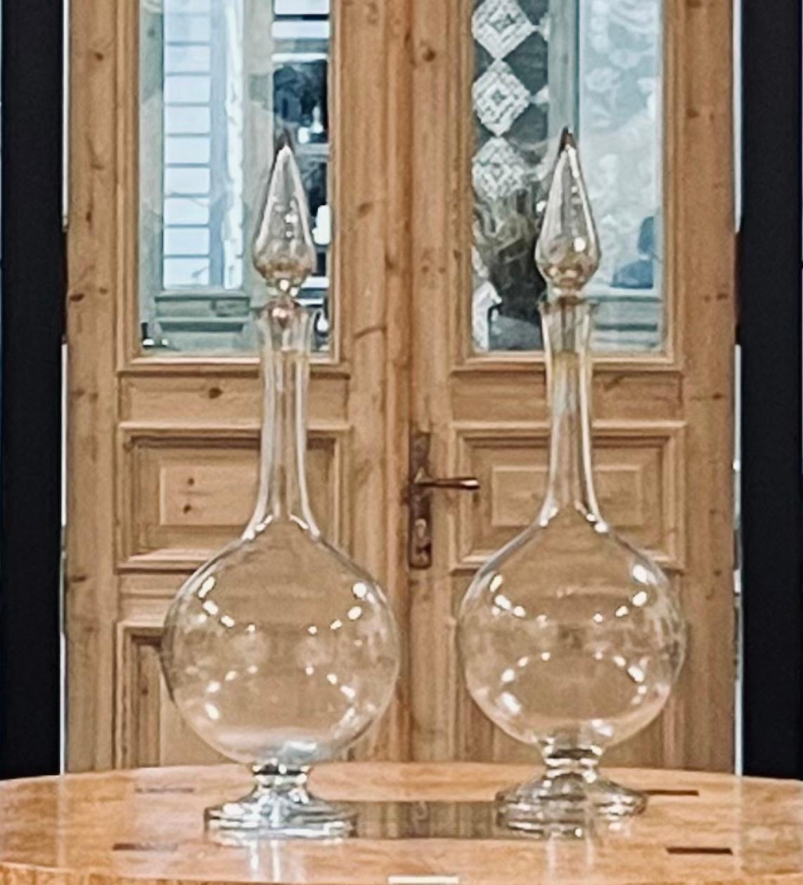 English Pair 19th Century Apothecary Pharmacy Glass Carboys For Sale