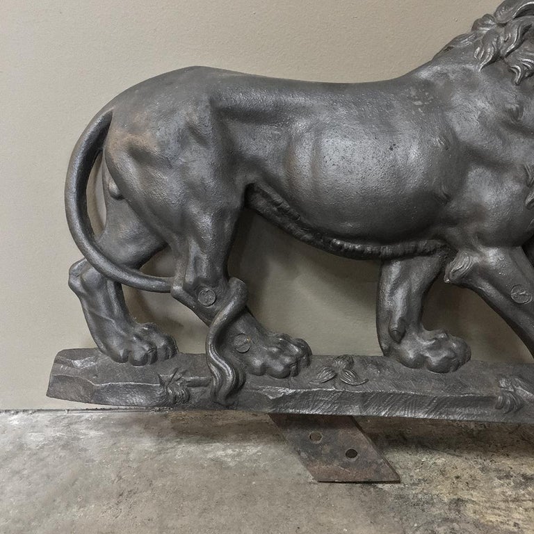 Pair of 19th Century Architectural Cast Iron Lion Statues For Sale at