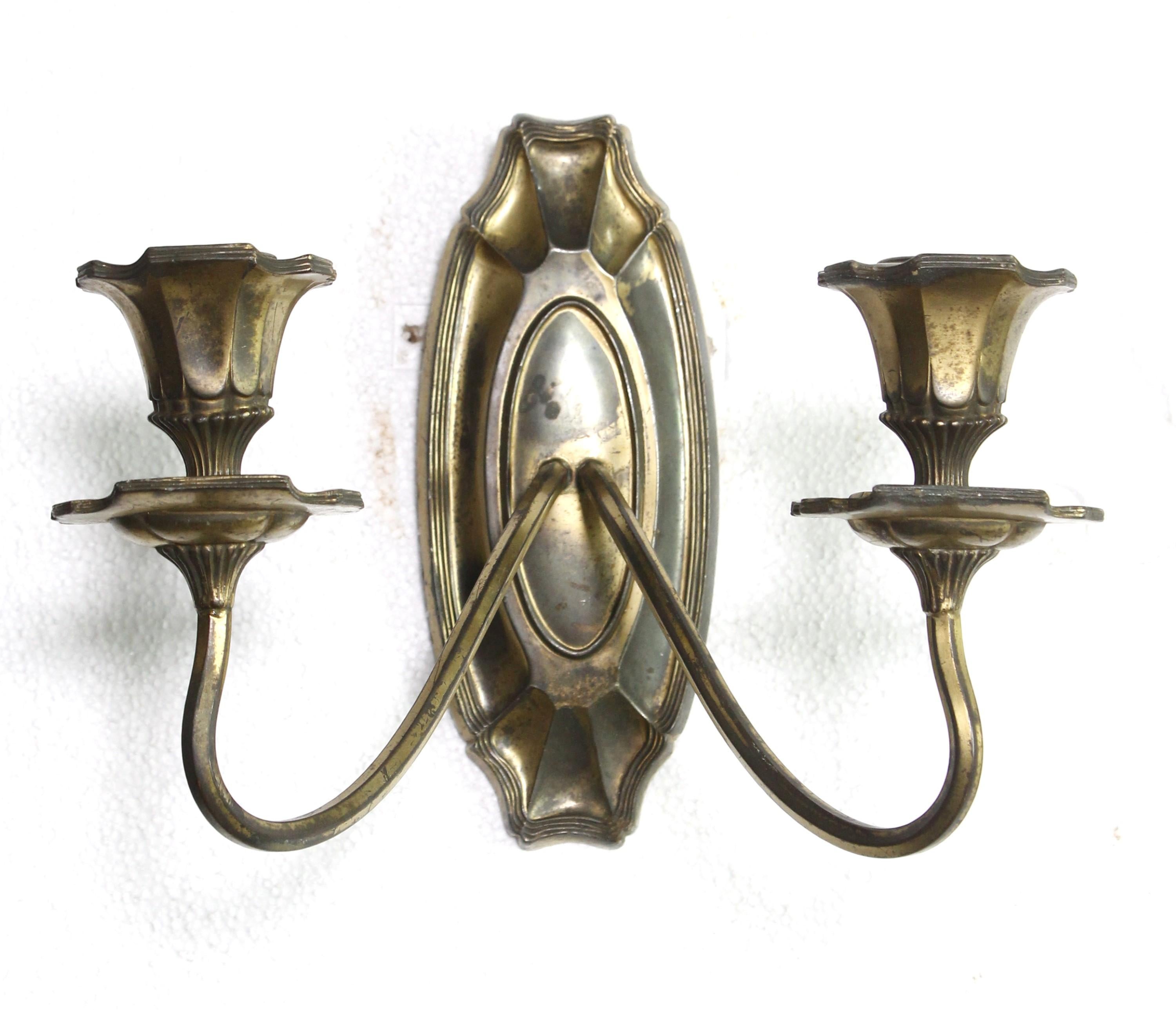 American Pair 19th Century Art Nouveau Silver Candle Wall Sconces For Sale