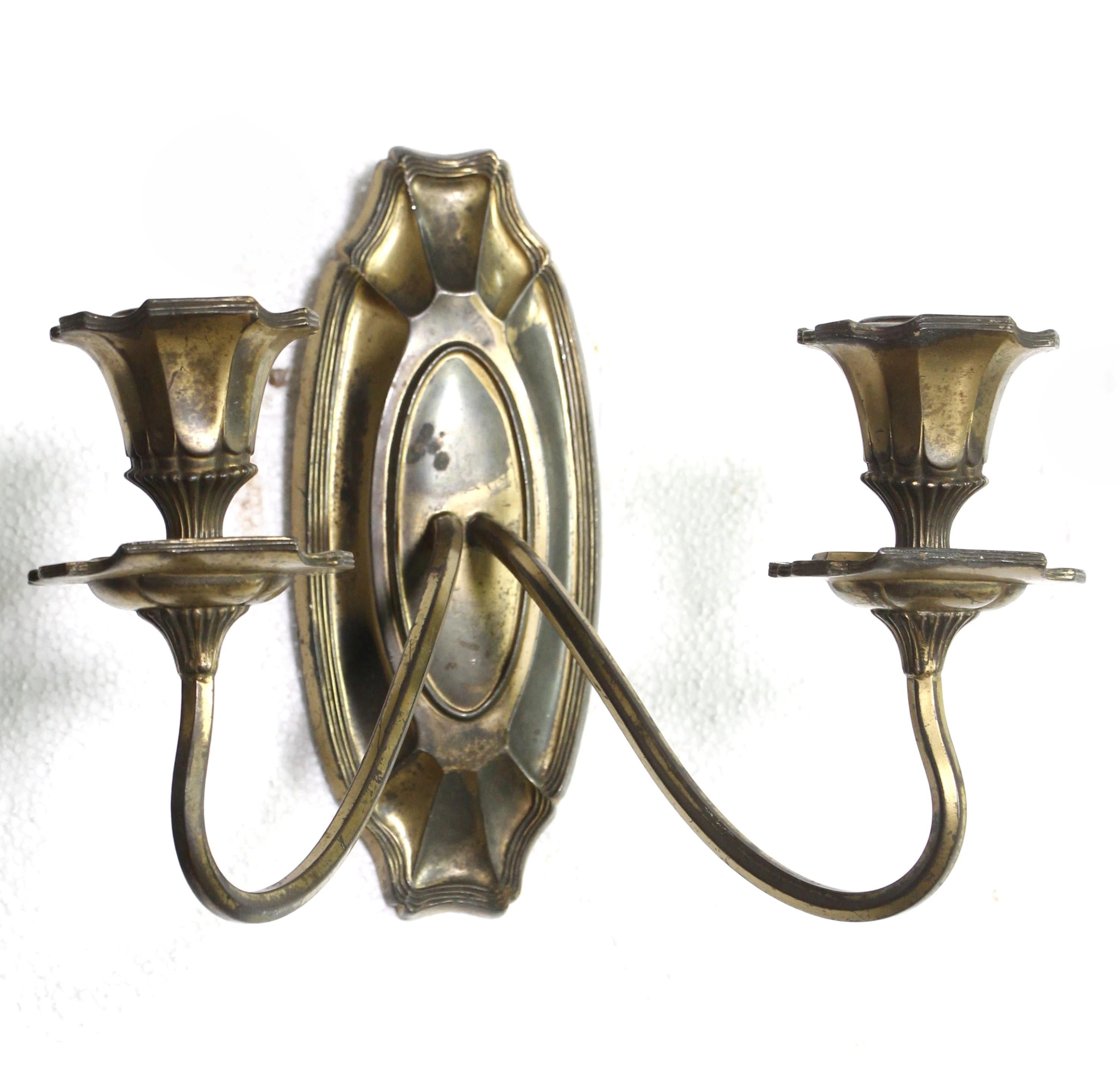 Silvered Pair 19th Century Art Nouveau Silver Candle Wall Sconces For Sale