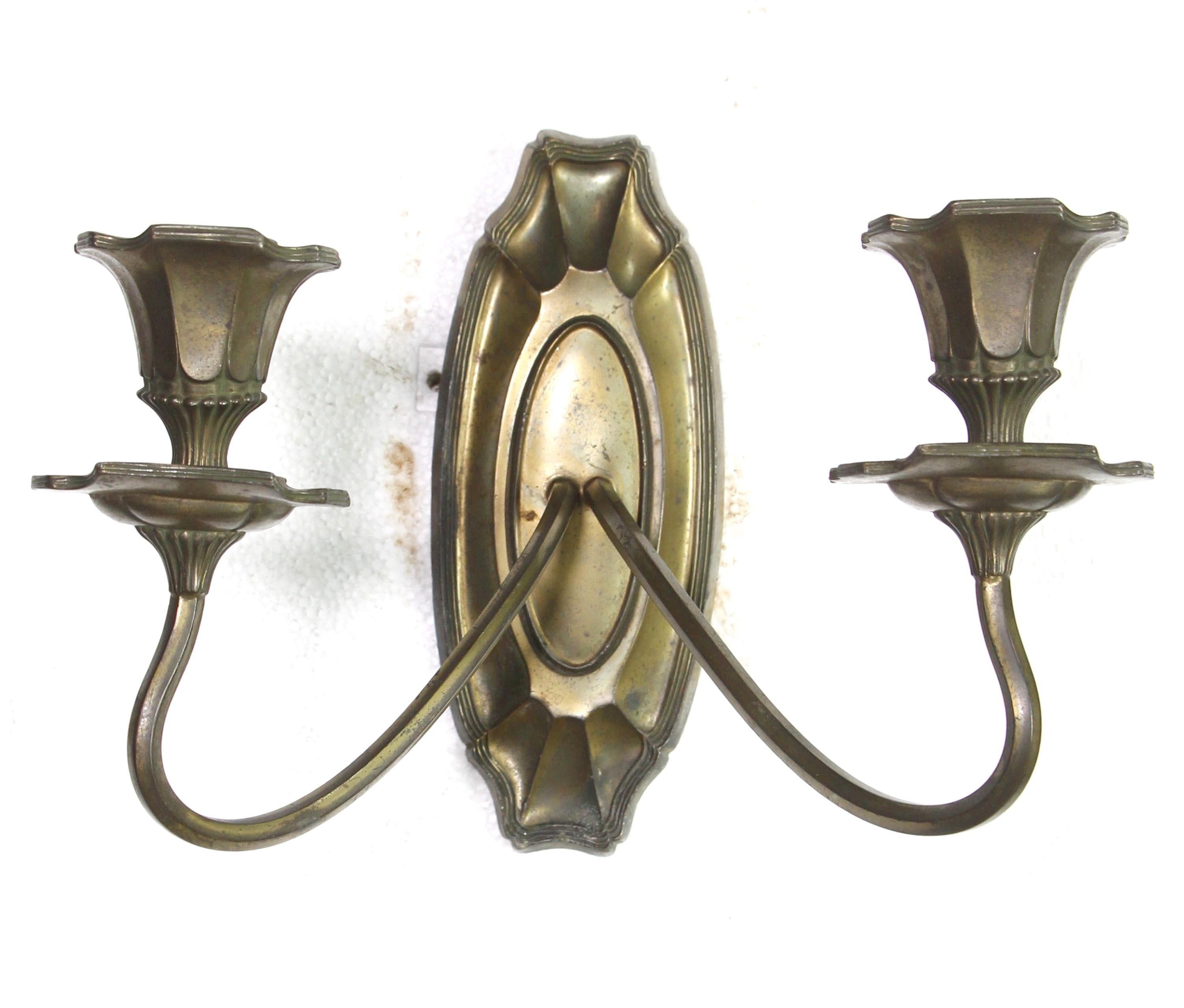 Bronze Pair 19th Century Art Nouveau Silver Candle Wall Sconces For Sale