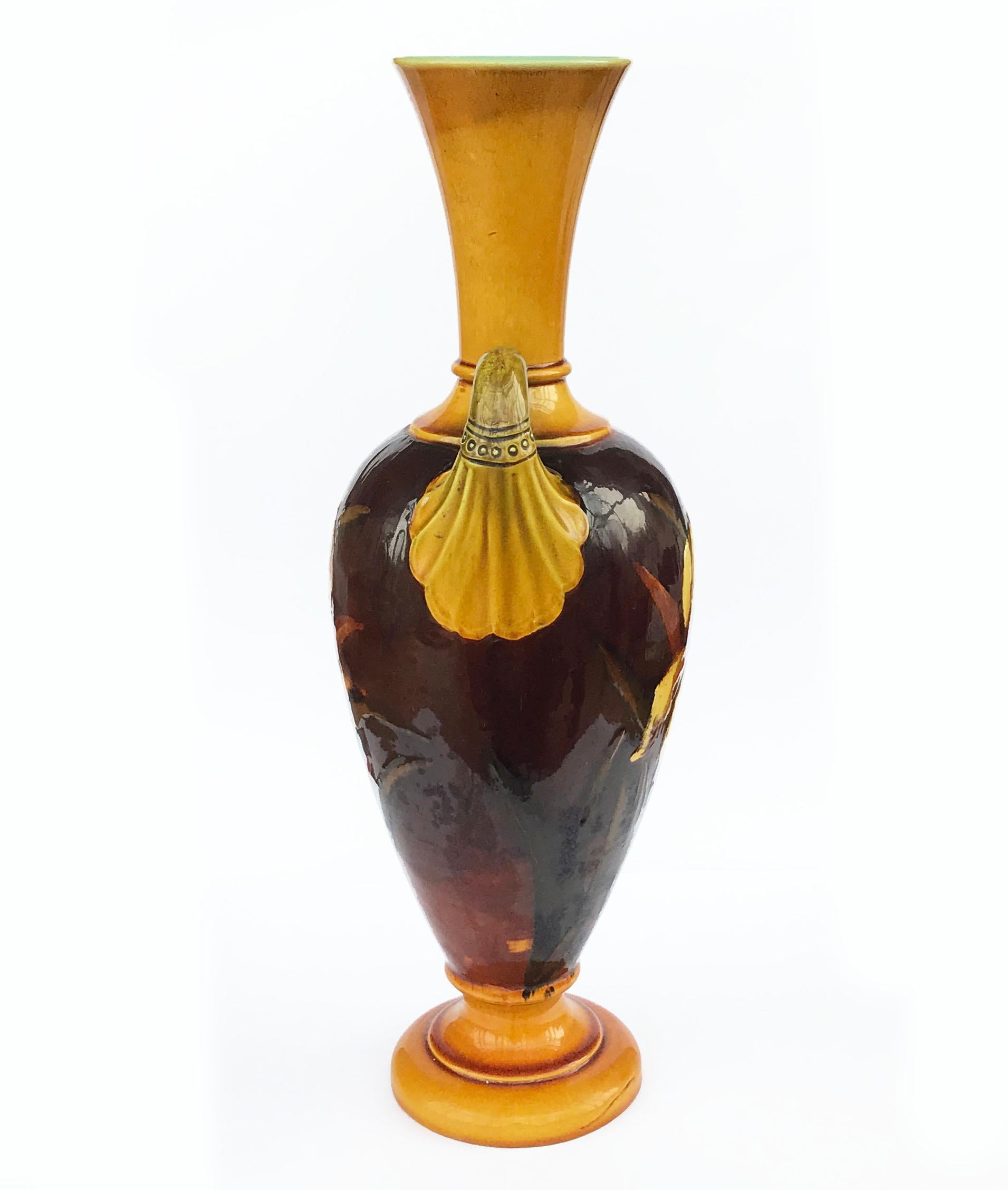 Arts and Crafts Pair of 19th Century Arts & Crafts Majolica Bretby Irises Vases